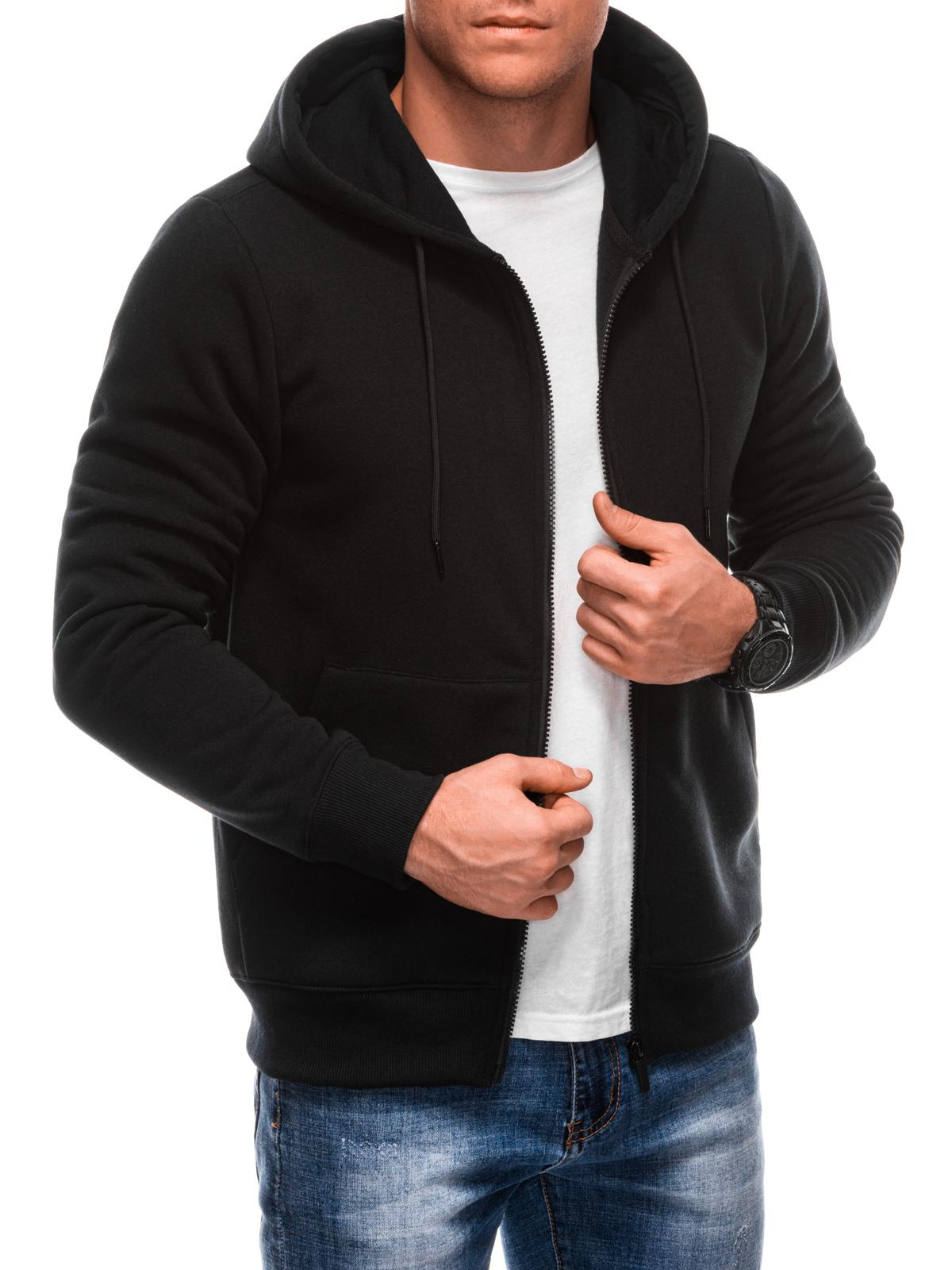 Edoti Men&#039;s BASIC unbuttoned hooded sweatshirt - black