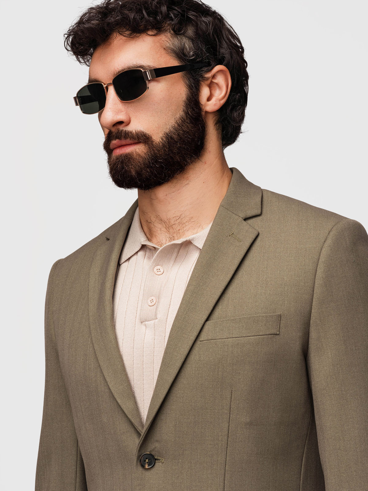 Ombre Men's elegant SLIM FIT jacket with rayon - olive