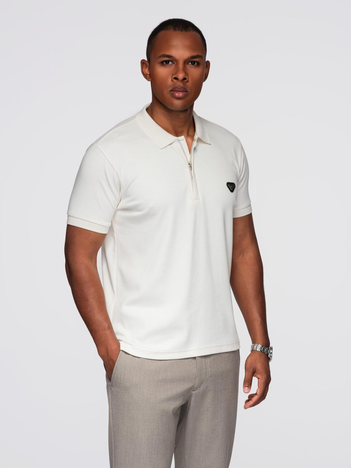 Ombre Men's polo shirt with zipper neckline - white