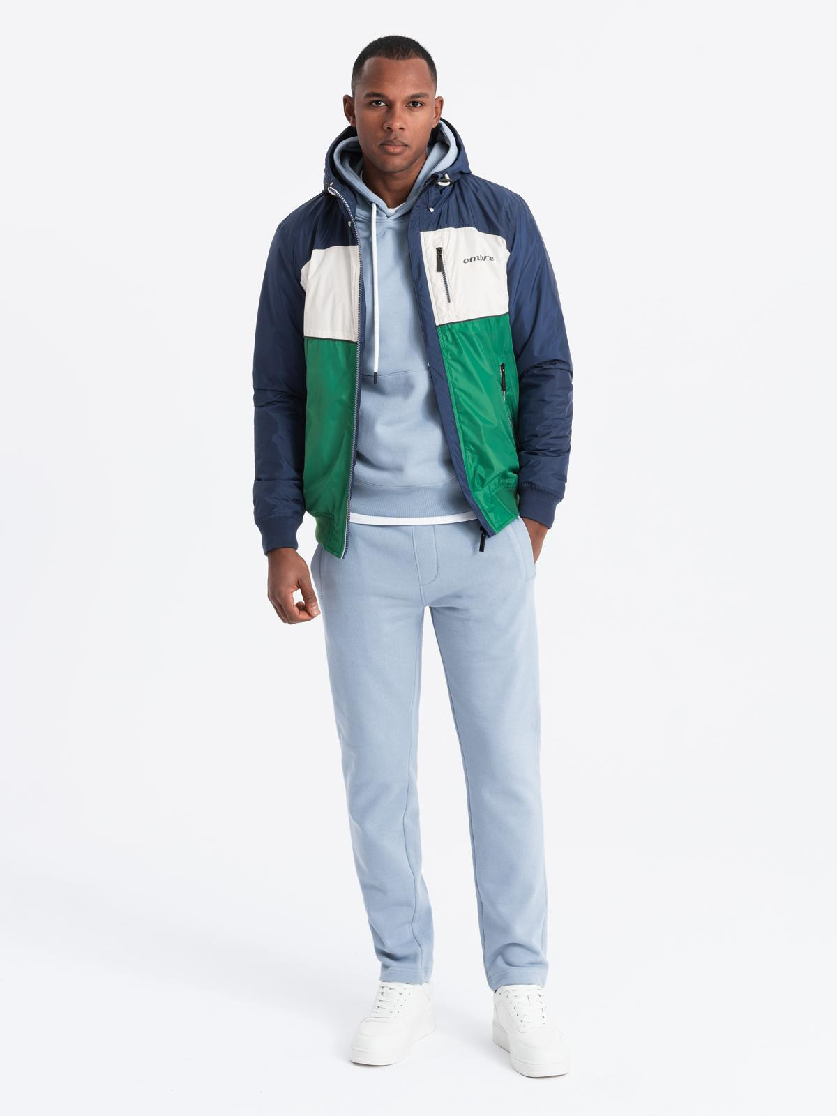 Ombre Lightweight colorful men&#039;s sports jacket with fleece - green and navy blue