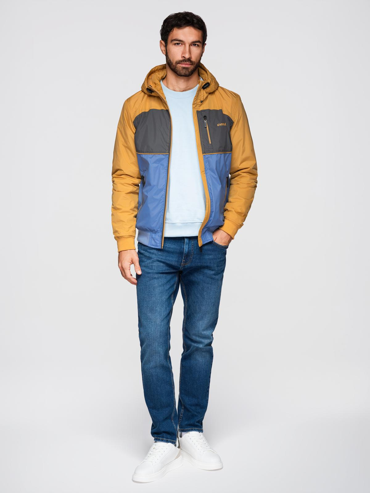 Ombre Lightweight colorful men's sports jacket with fleece - blue-mustard