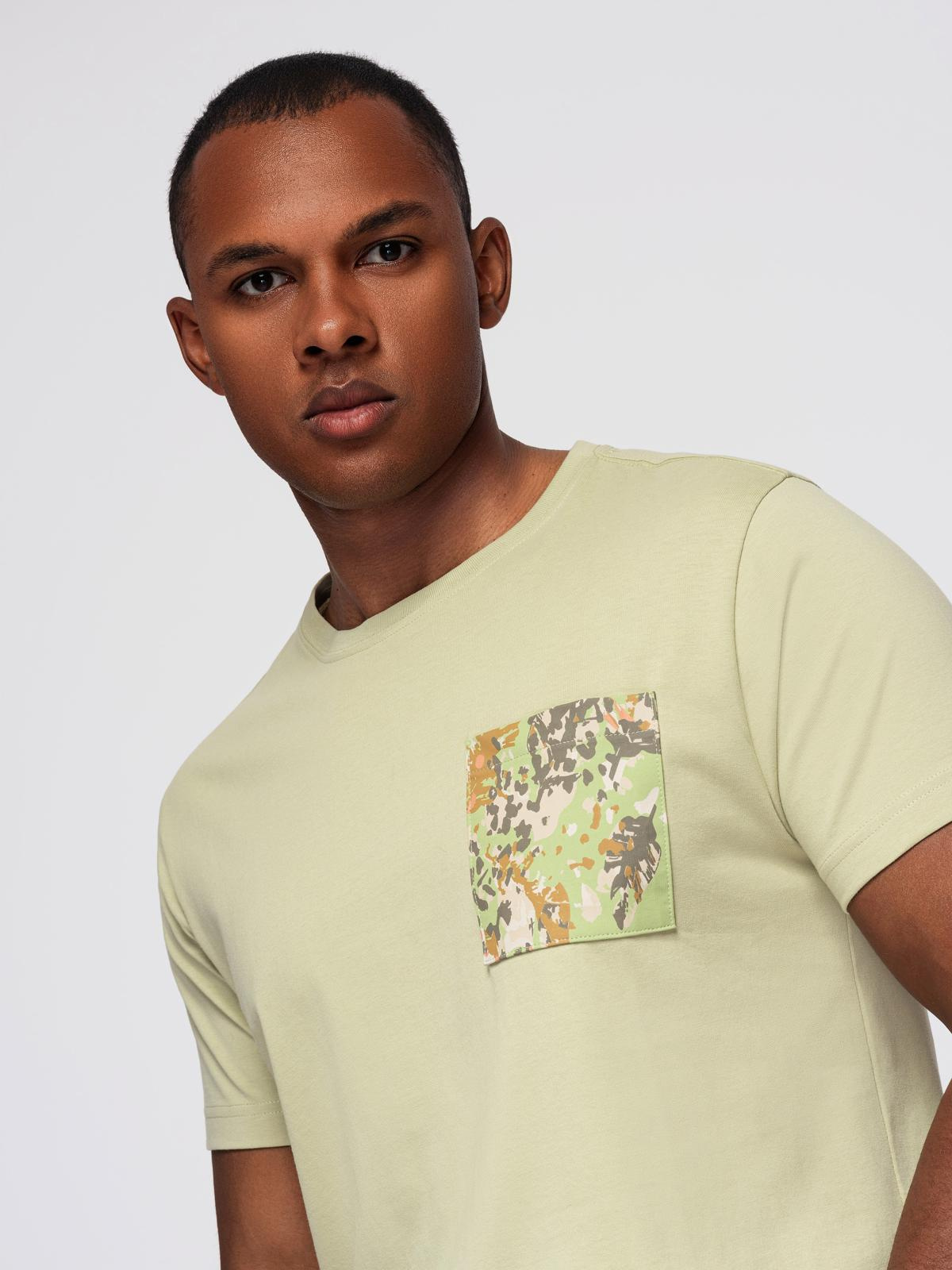 Ombre Men's cotton t-shirt with printed pocket - light grey