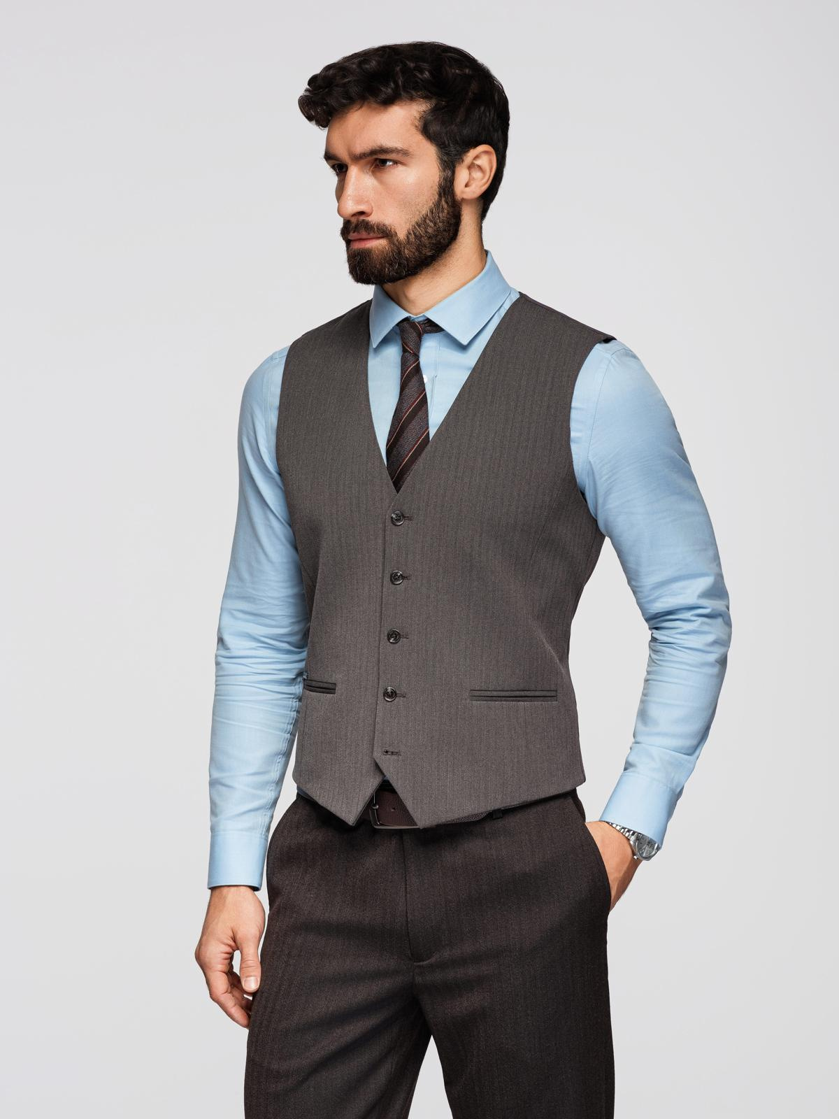 Ombre Men's elegant SLIM FIT herringbone vest - graphite