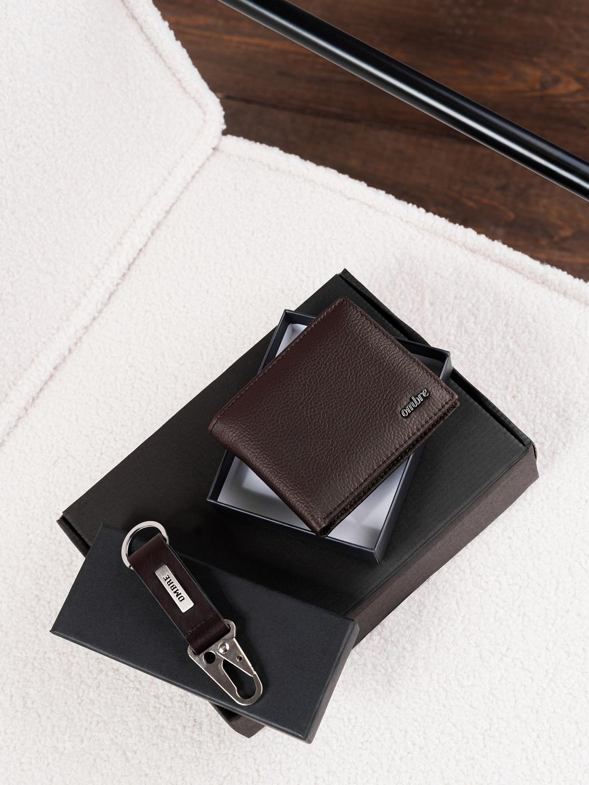 Ombre Gift set of men&#039;s brown leather accessories - wallet and key ring