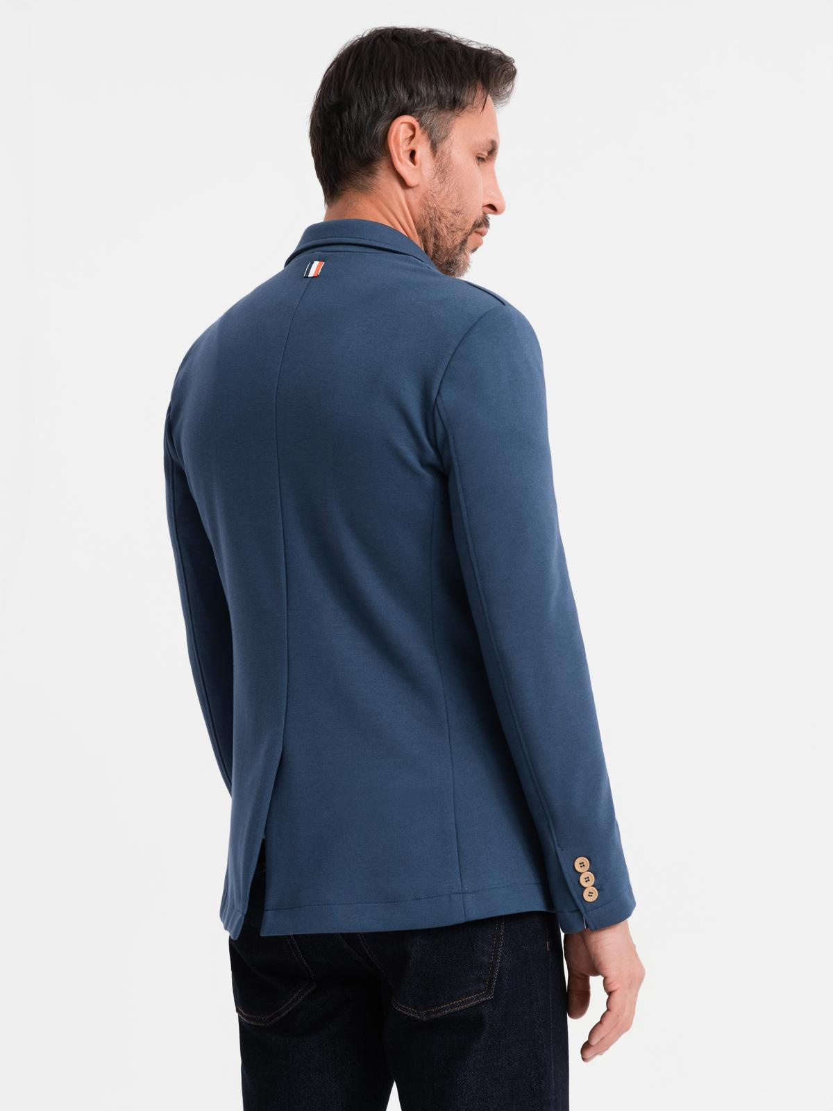 Ombre Men's SLIM knit jacket with subtle texture - dark blue
