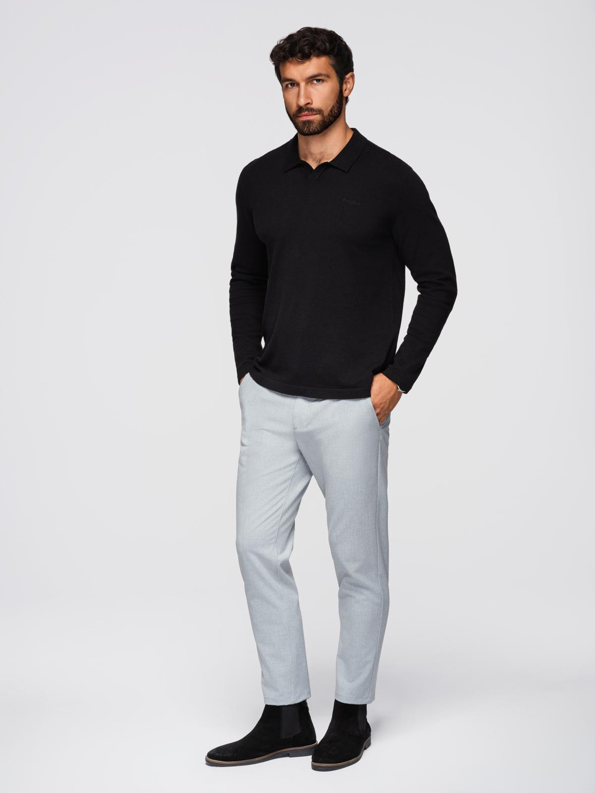Ombre Men&#039;s polo sweater with embroidery on chest - black