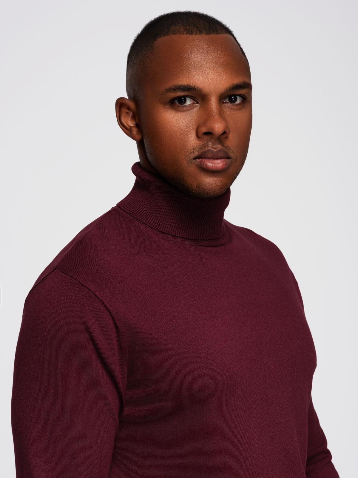 Ombre Men&#039;s single color knitted turtleneck with viscose - maroon
