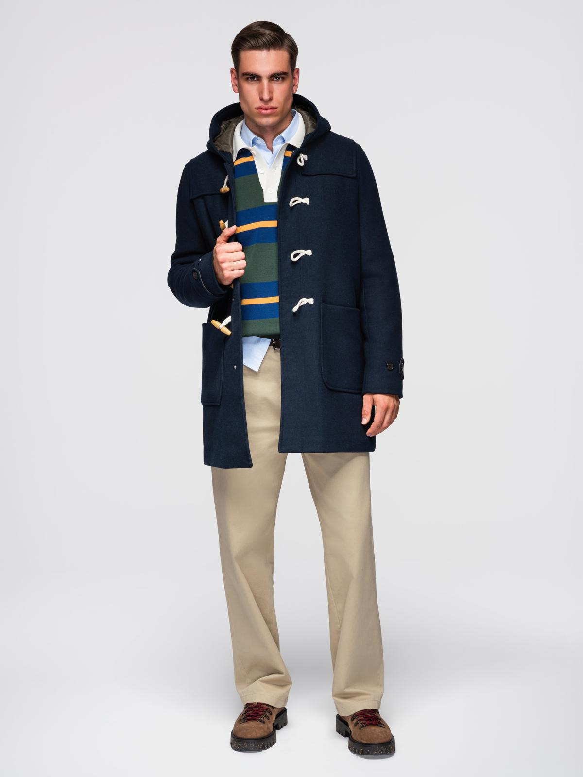 Ombre Men&#039;s wool and hooded duffle coat - navy blue