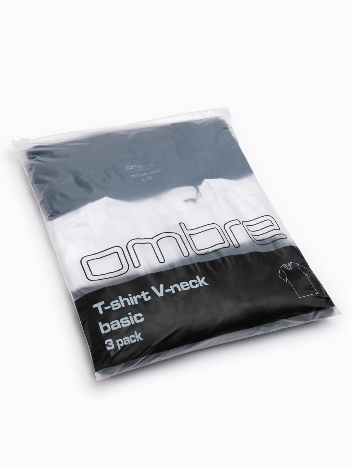 Ombre BASIC men's V-neck cotton t-shirt set - black/white/blue