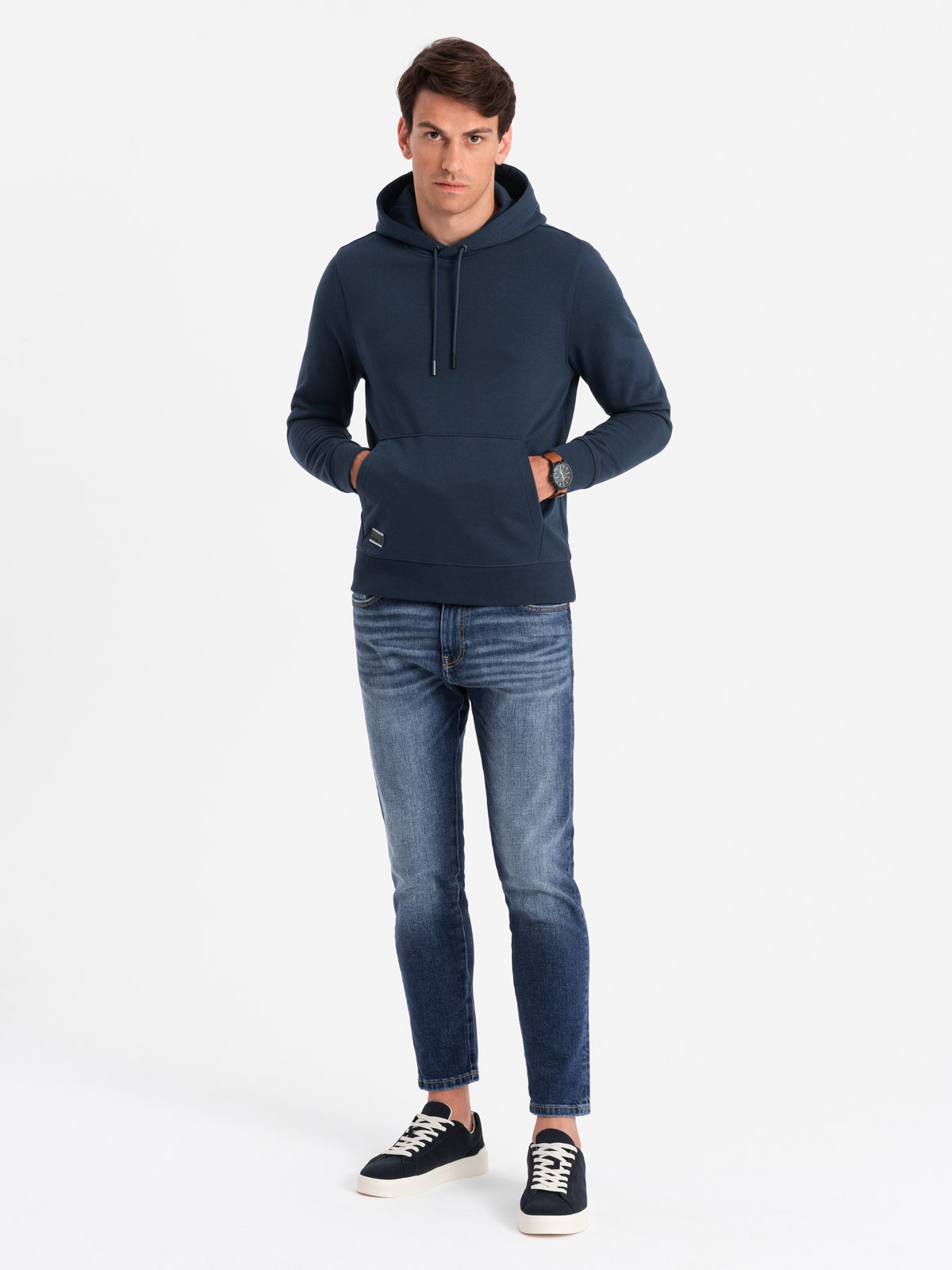 Ombre BASIC men&#039;s cotton kangaroo hooded sweatshirt - navy blue