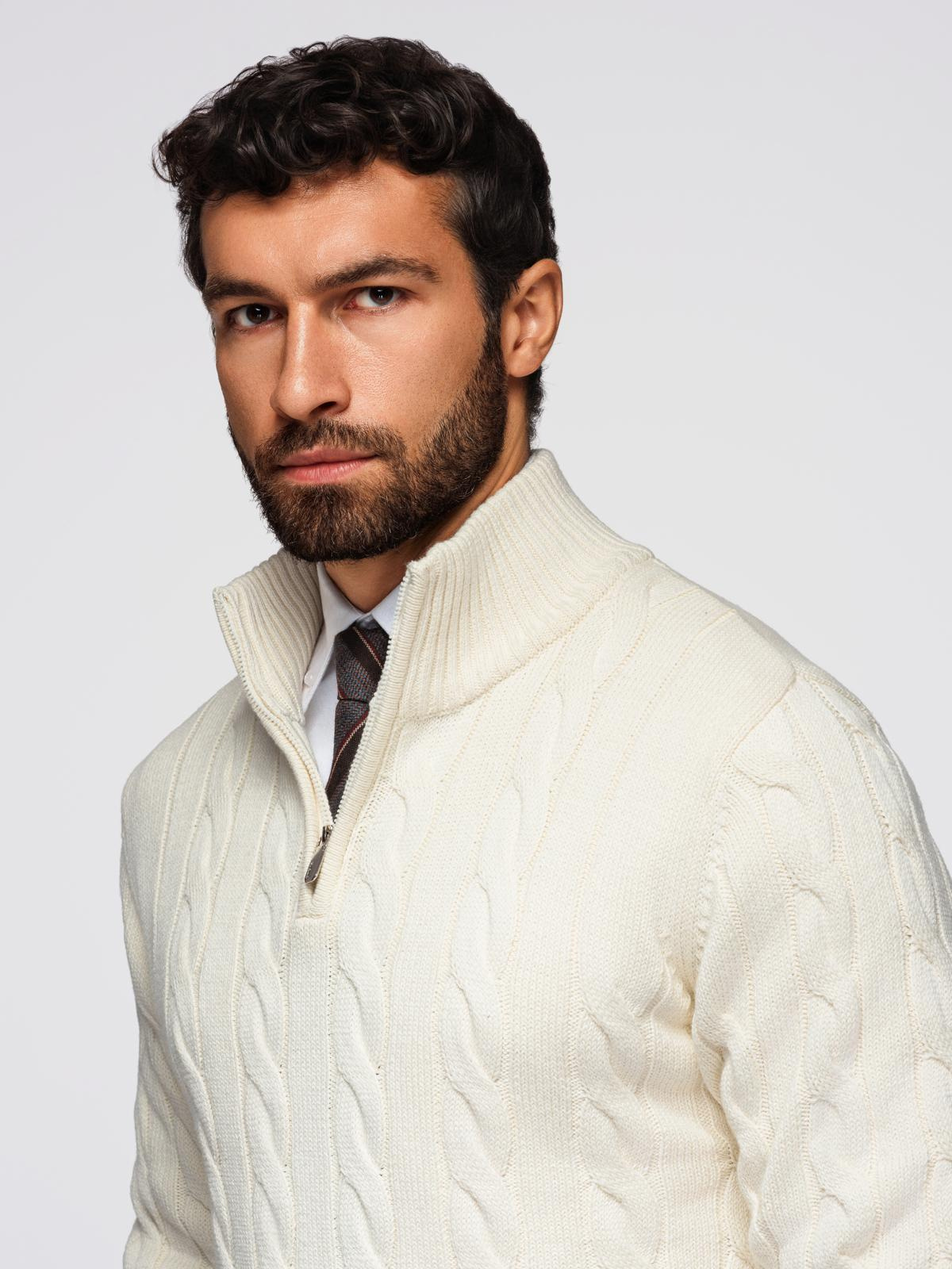 Ombre Men&#039;s plaid sweater with turtleneck zipper - cream