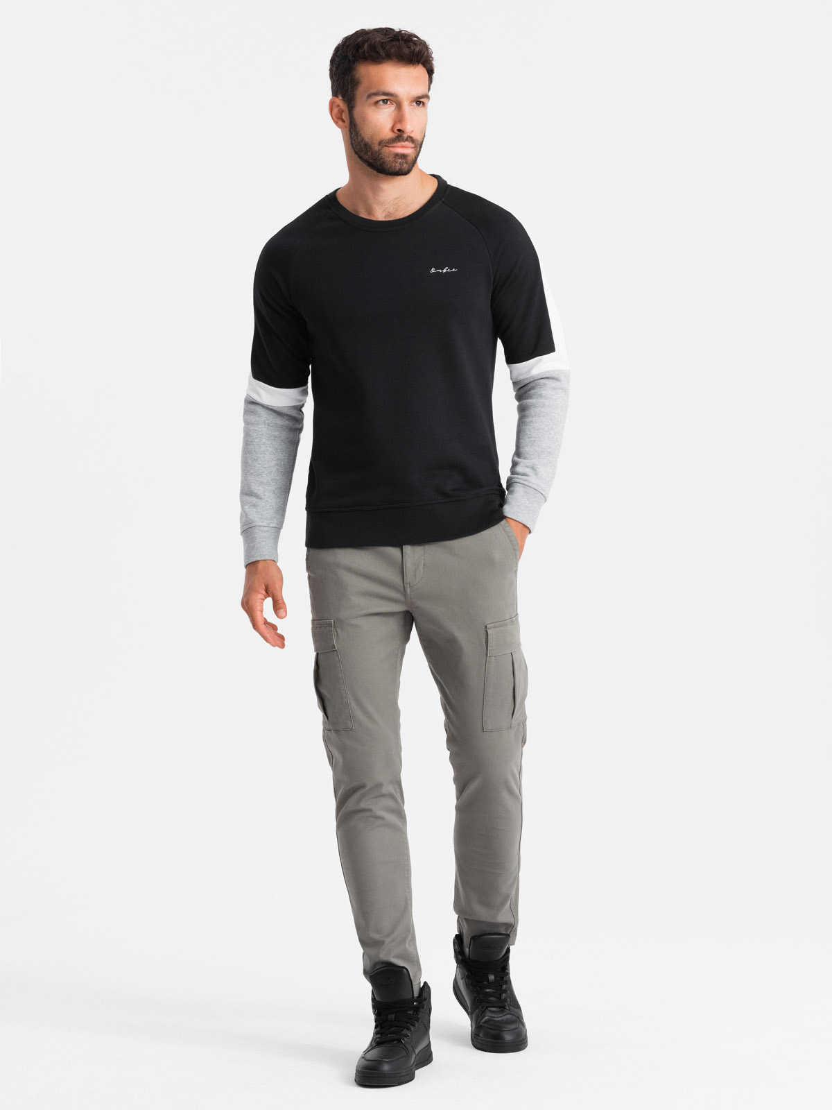 Ombre Tri-color men&#039;s sweatshirt with raglan sleeves - black