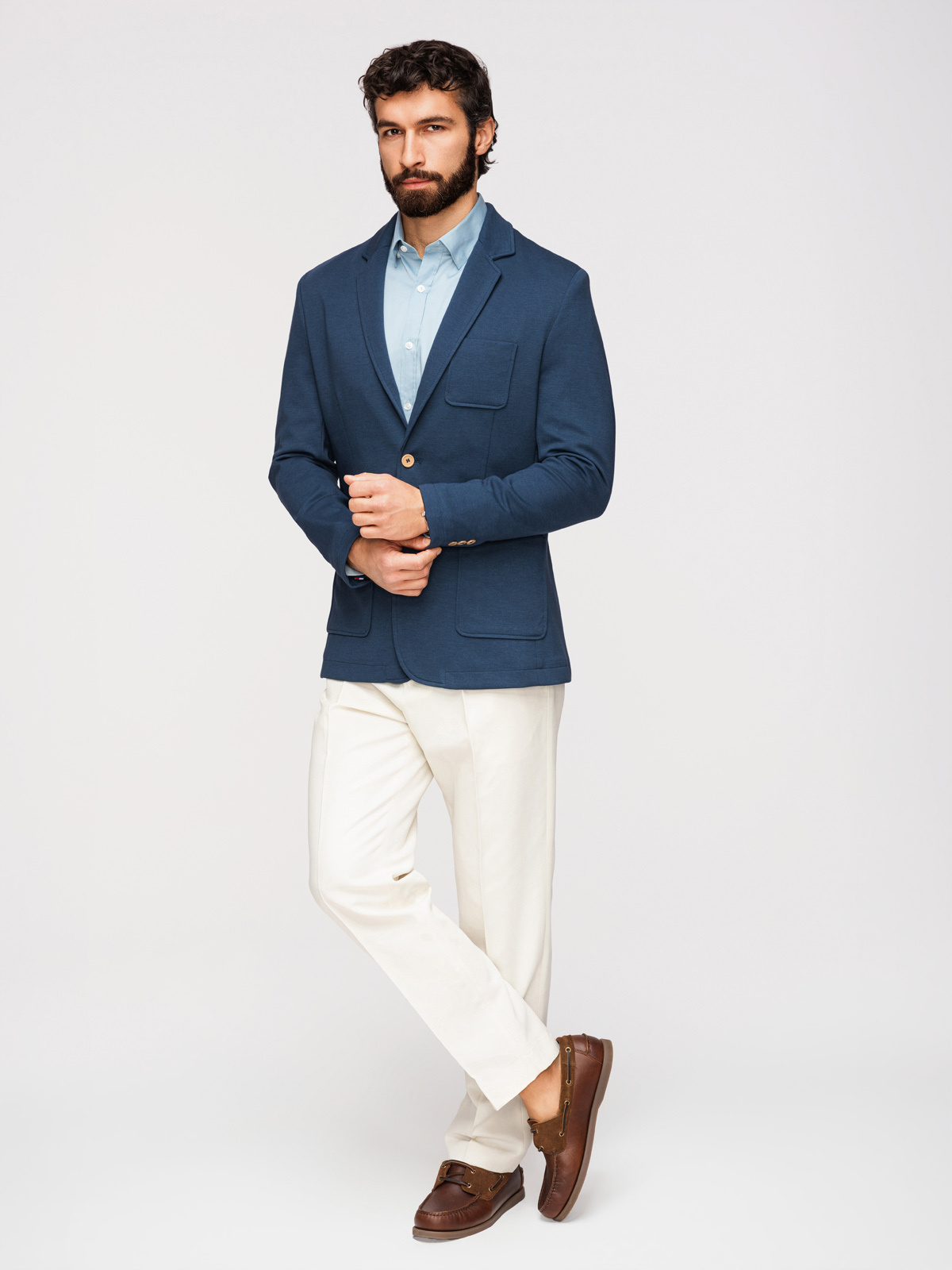 Ombre Men's SLIM knit jacket with subtle texture - dark blue