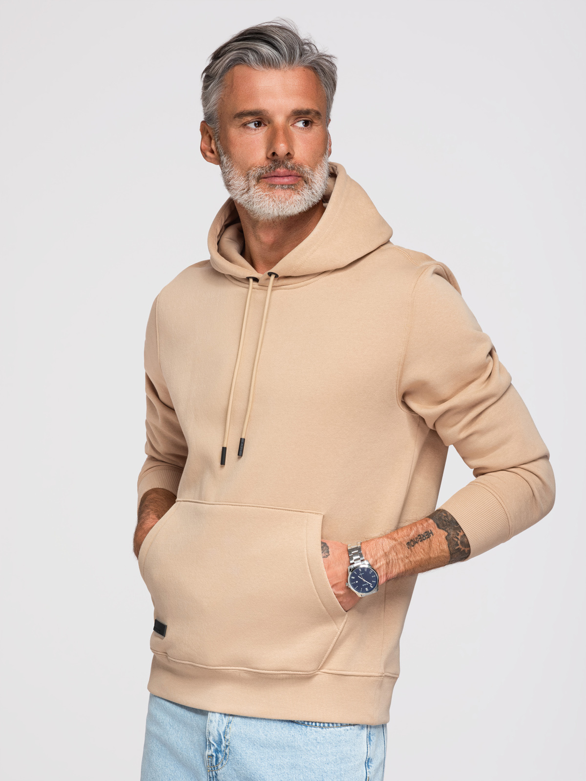Ombre BASIC men's cotton sweatshirt kangaroo hoodie - beige