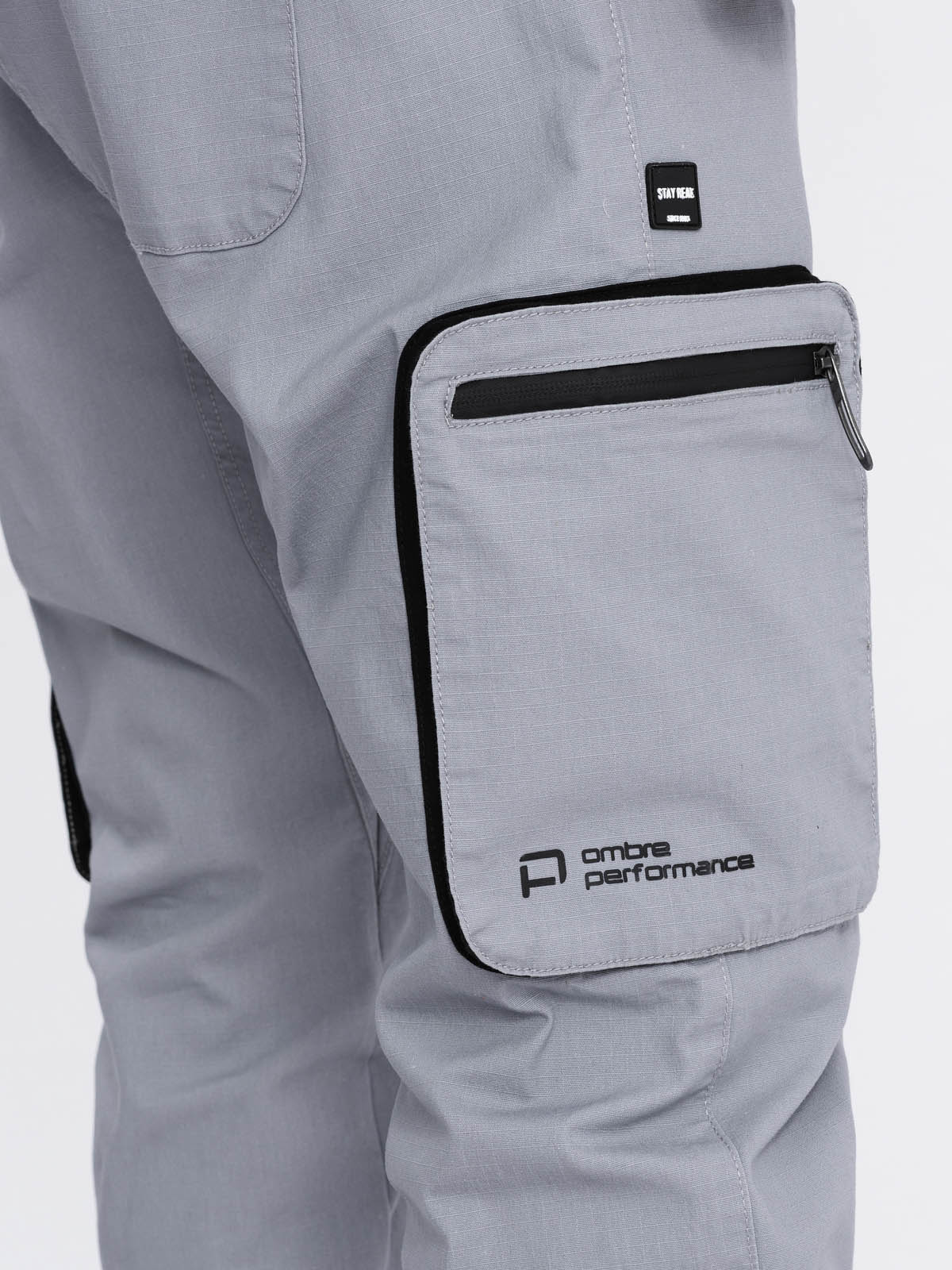Ombre Men's JOGGER pants with stand-off and zippered cargo pockets - light grey