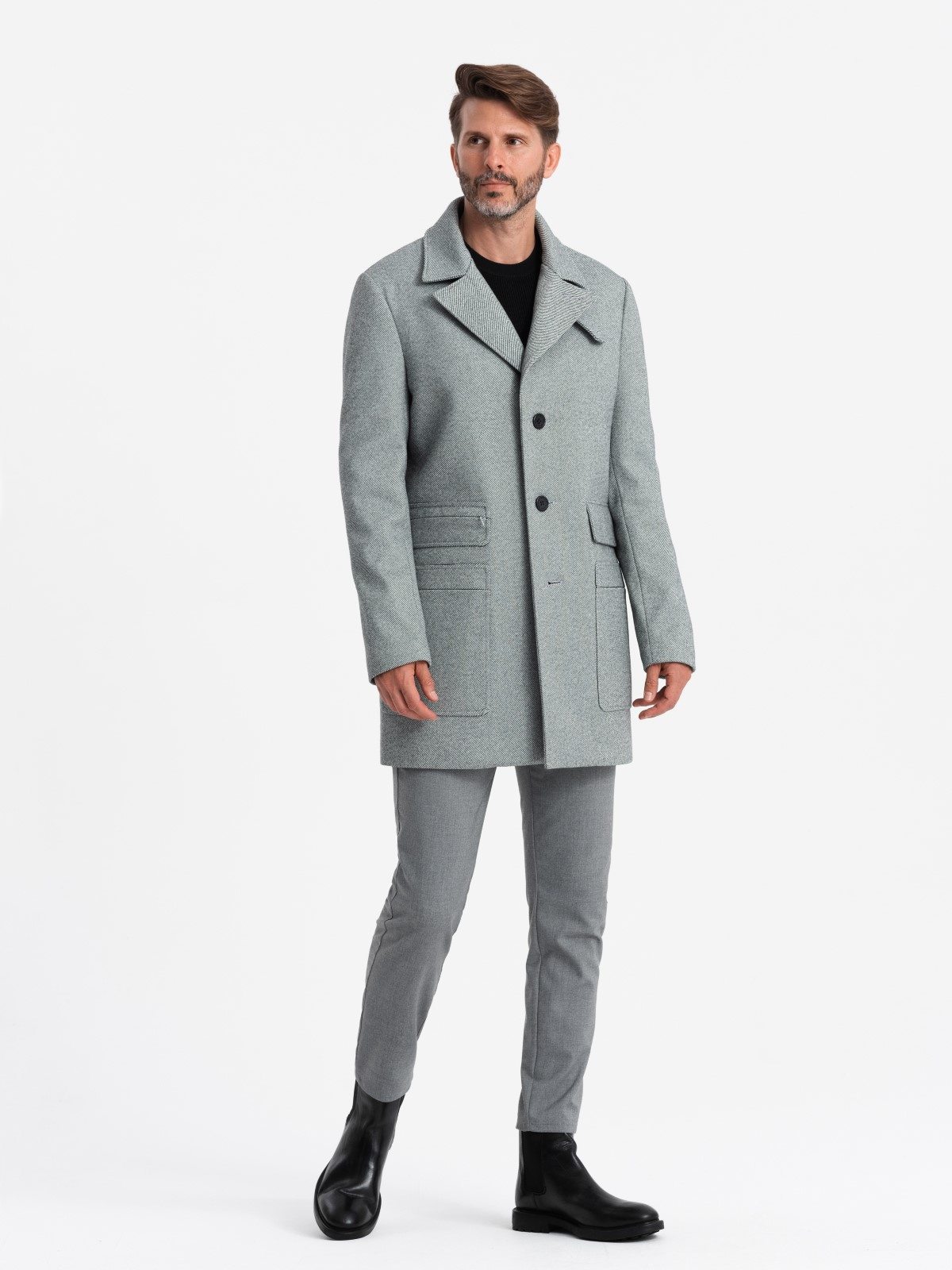 Ombre Patterned single-breasted men&#039;s coat with pockets - grey