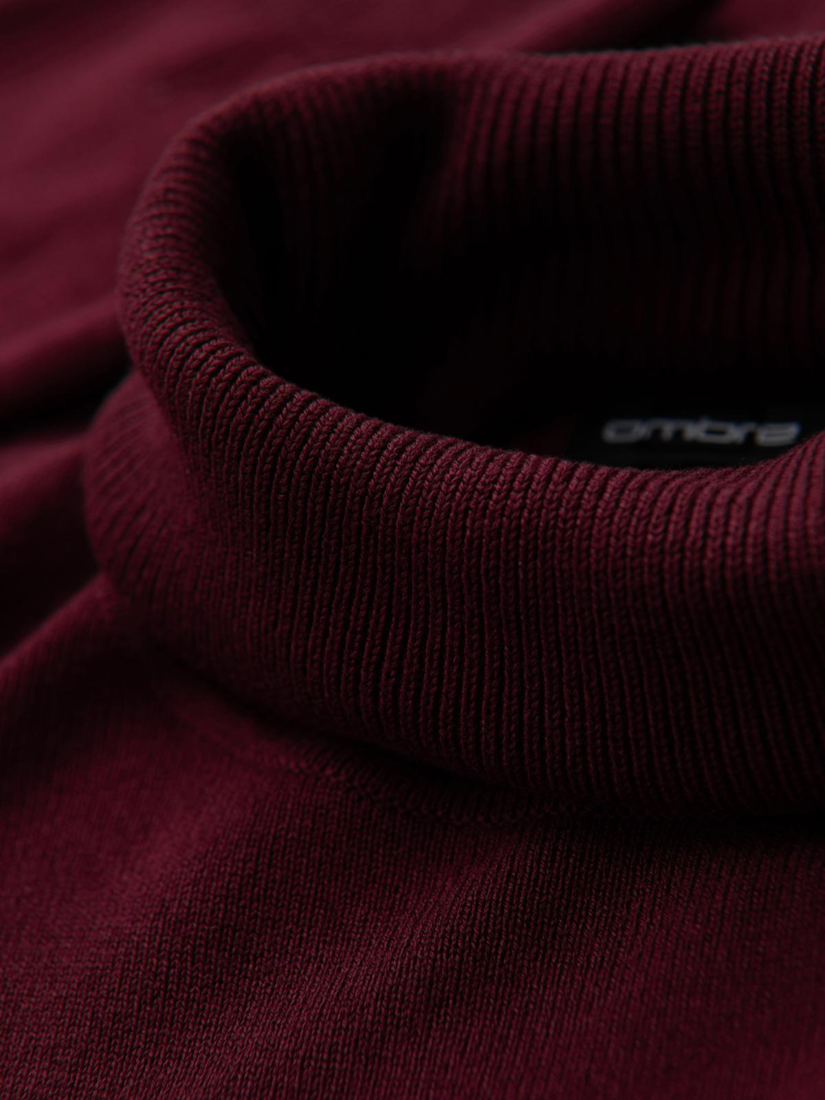 Ombre Men&#039;s single color knitted turtleneck with viscose - maroon