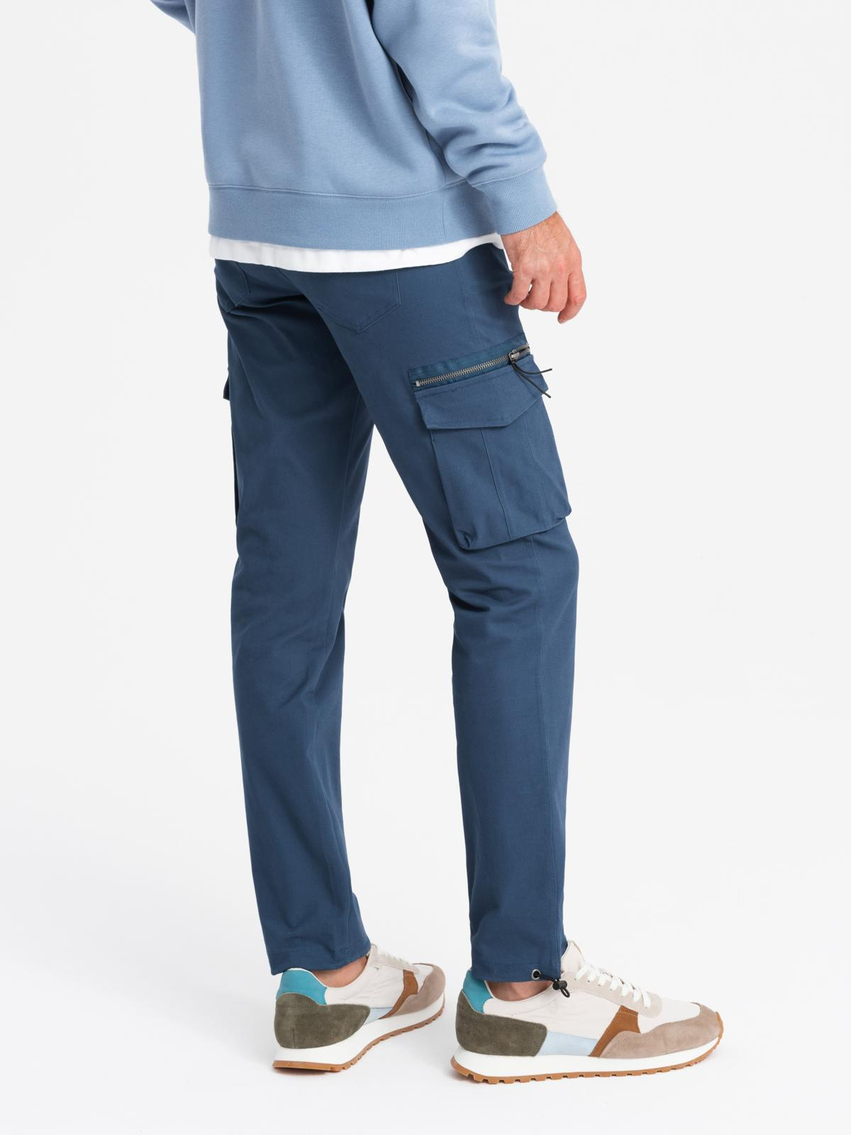 Ombre Men's cargo pants STRAIGHT LEG with triangle pins on pocket - dark blue