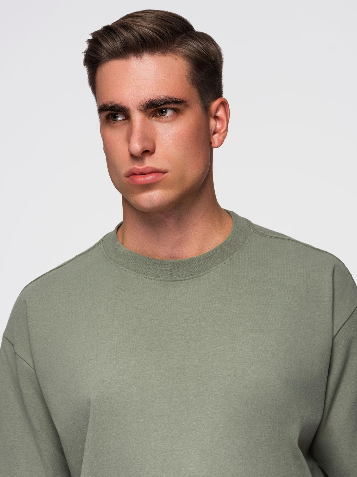 Ombre Men's LOOSE FIT cotton t-shirt with round neckline - khaki