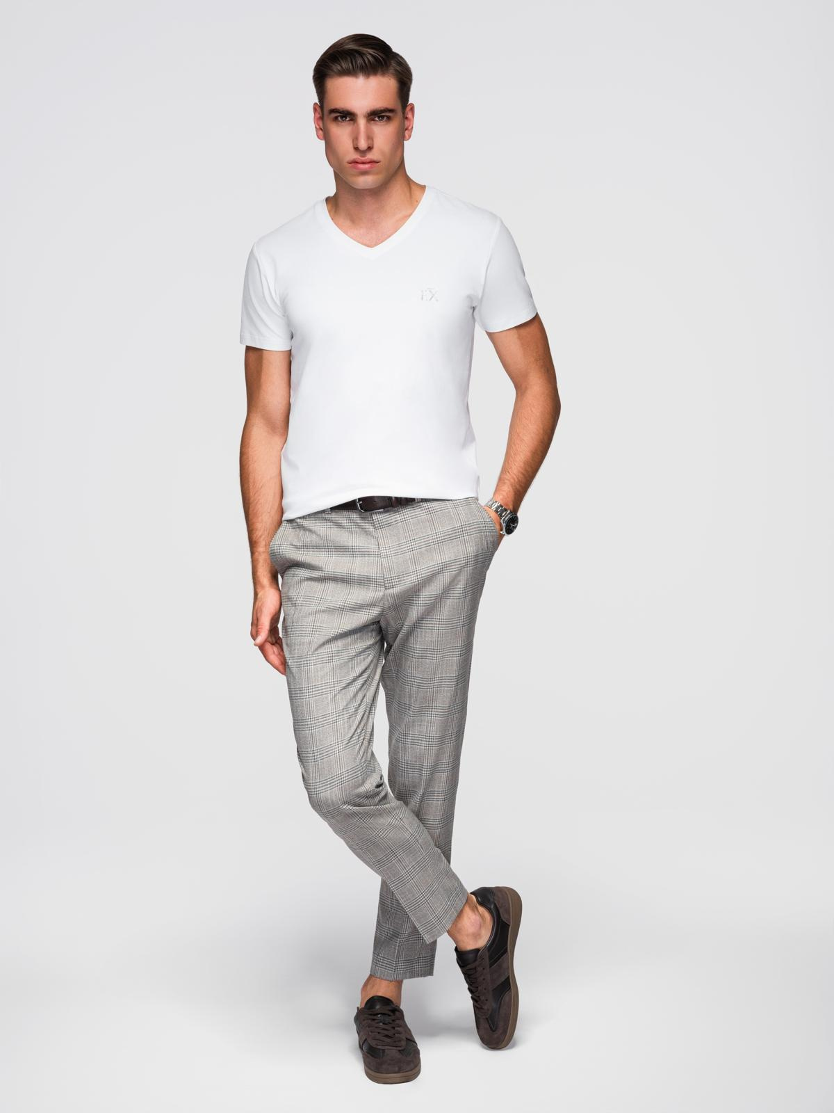 Ombre Men's V-neck SLIM FIT t-shirt with elastane and print - white
