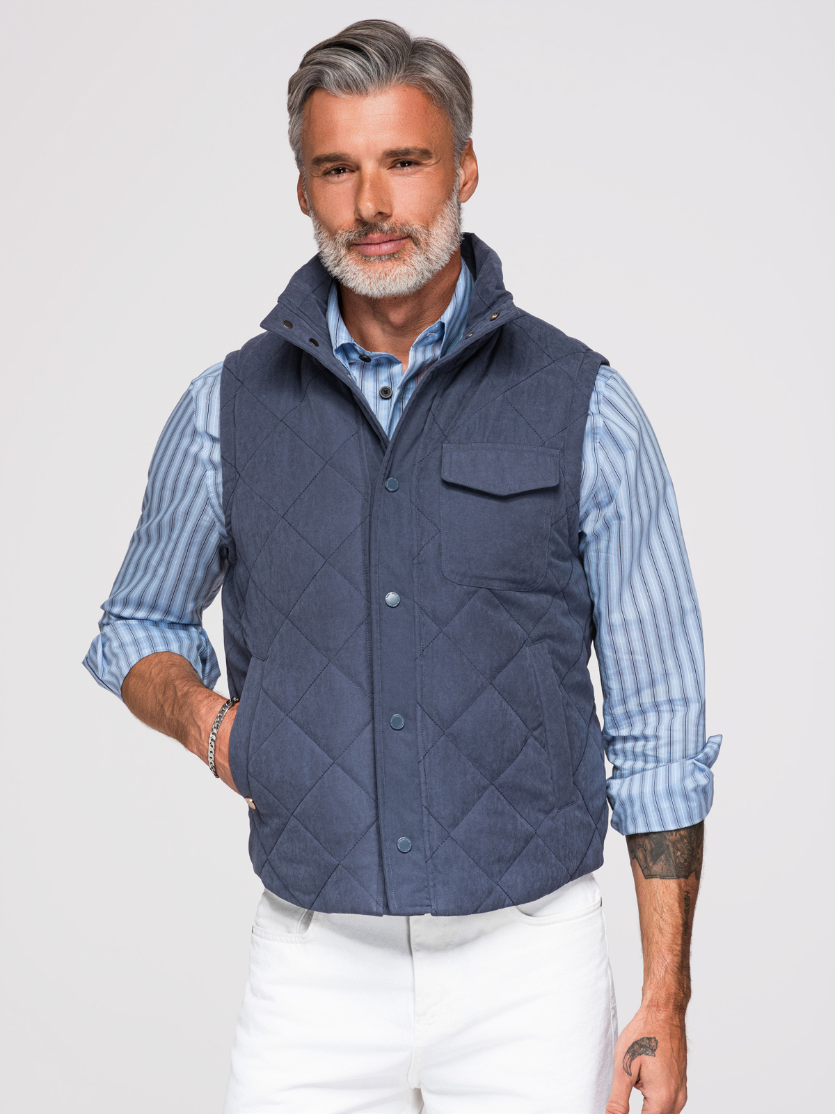 Ombre Men's peach effect quilted sleeveless jacket - navy blue