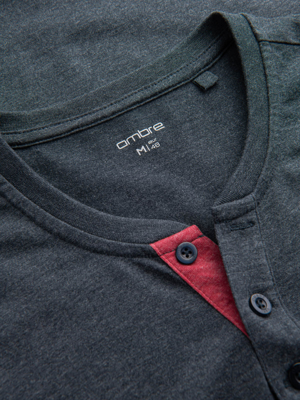 Ombre Men's T-shirt with unbuttoned round henley neckline - navy blue