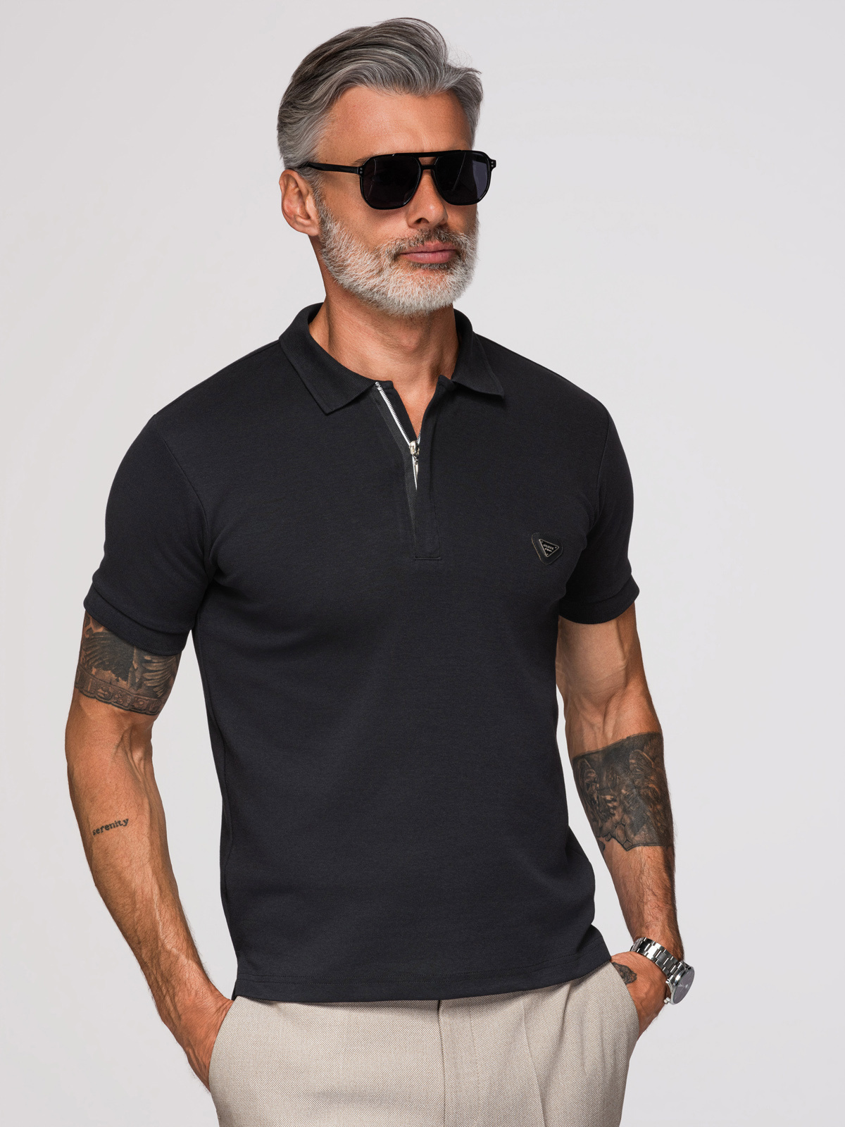 Ombre Men's polo shirt with zip neckline - black