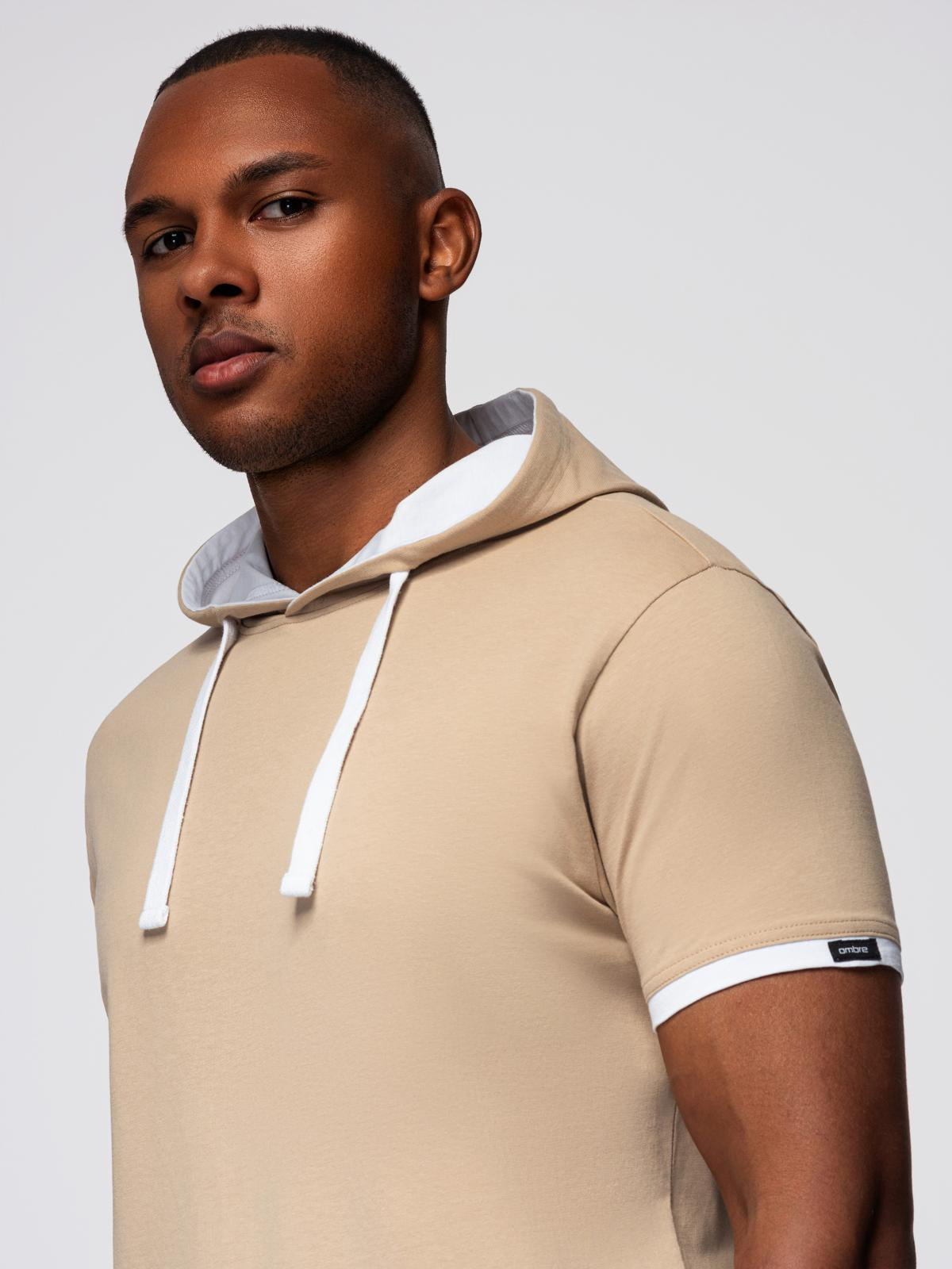 Ombre Men's hooded cotton t-shirt - beige