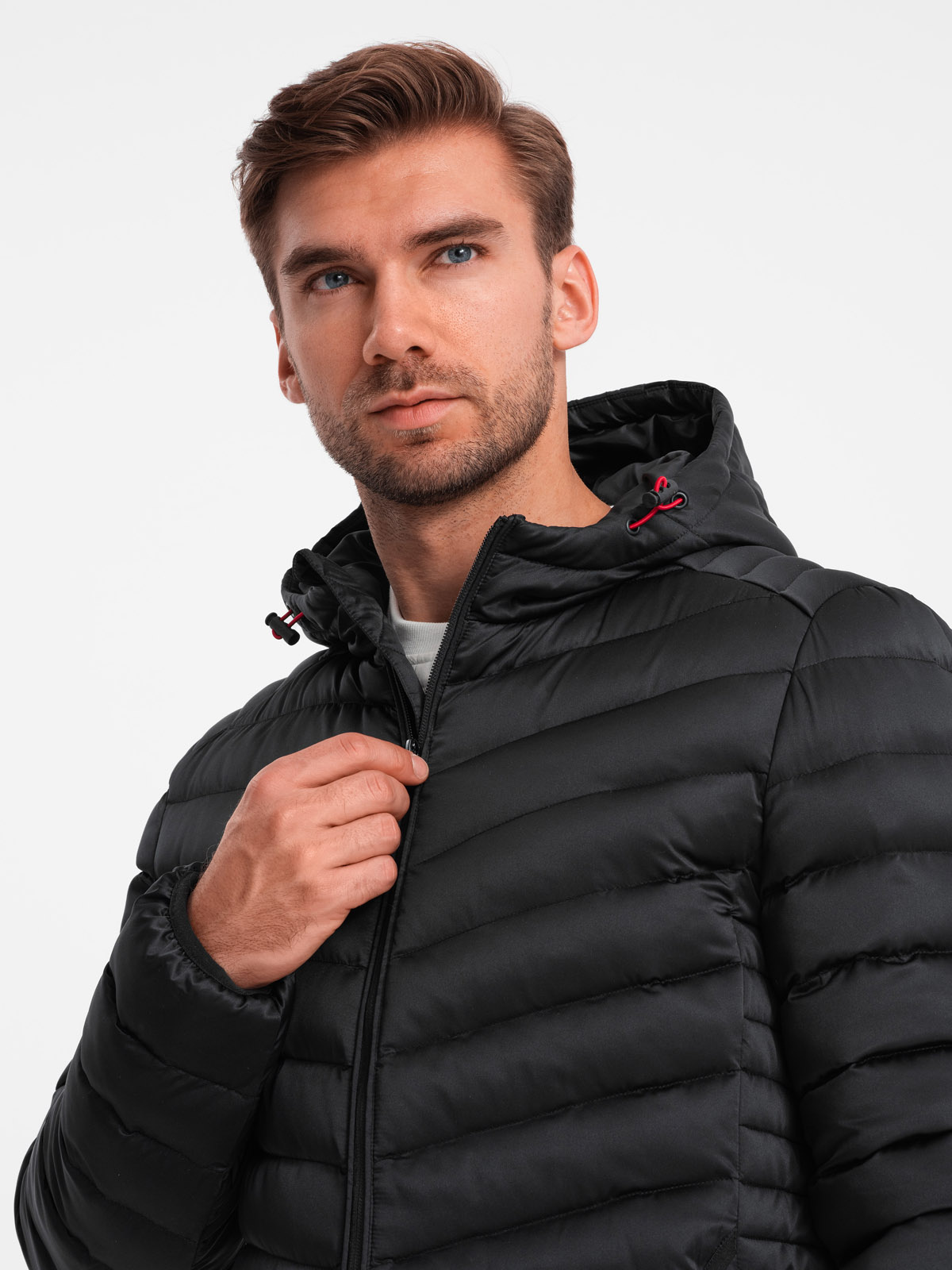 Ombre Lightly insulated quilted men's jacket with satin trim - black