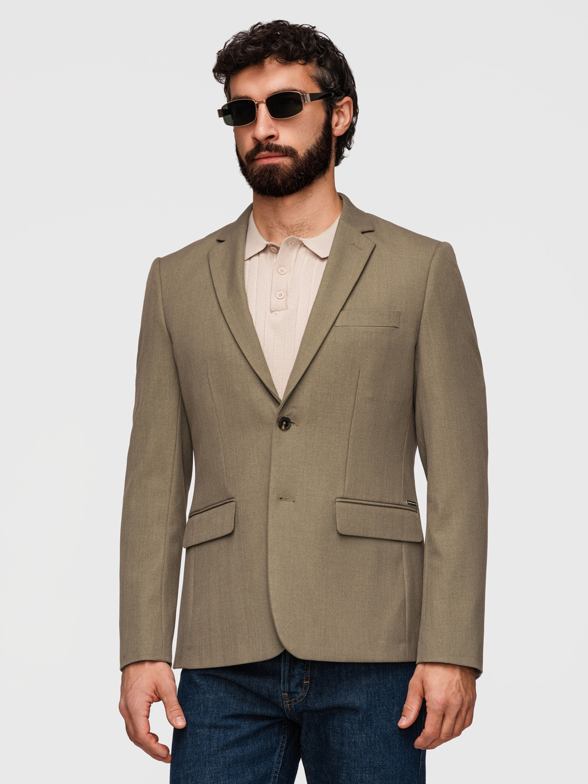 Ombre Men's elegant SLIM FIT jacket with rayon - olive