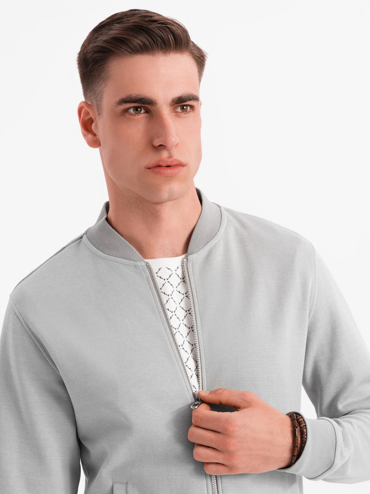 Ombre Men's pique knit bomber jacket - gray