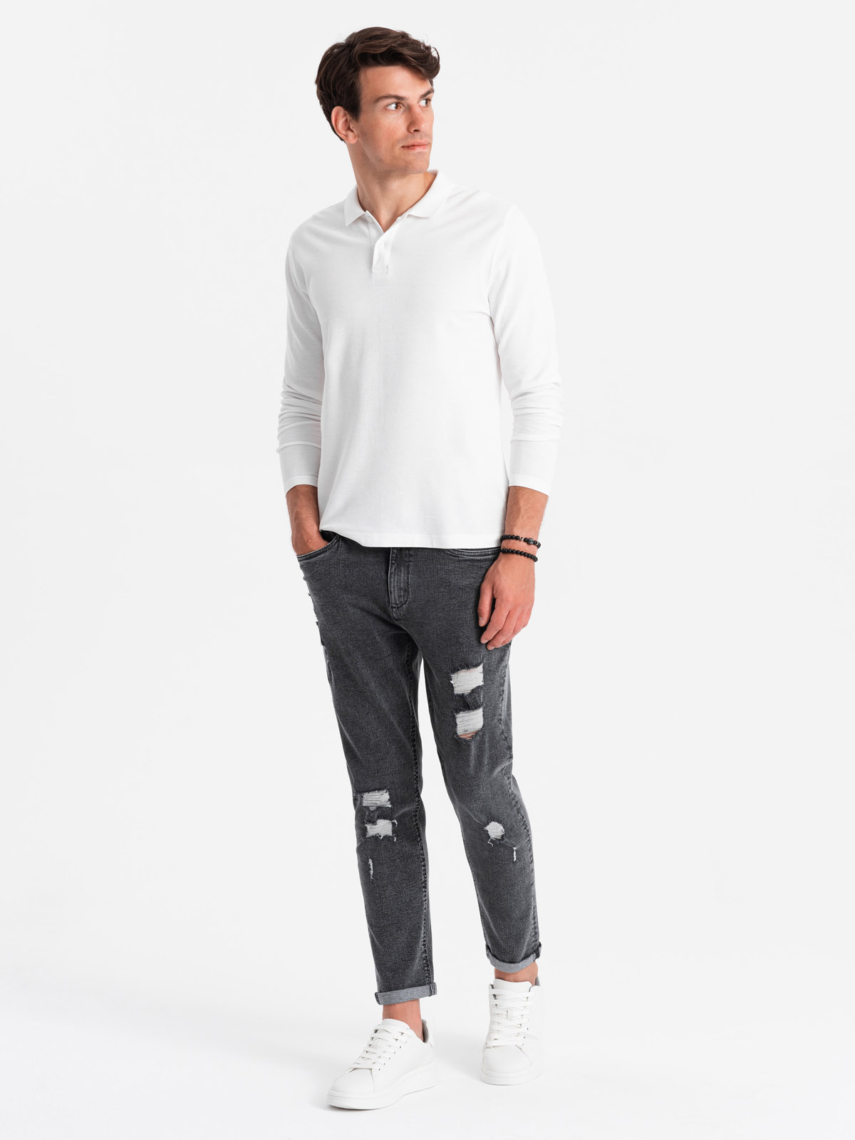 Ombre Washable men&#039;s TAPER FIT denim pants with rubbing - graphite