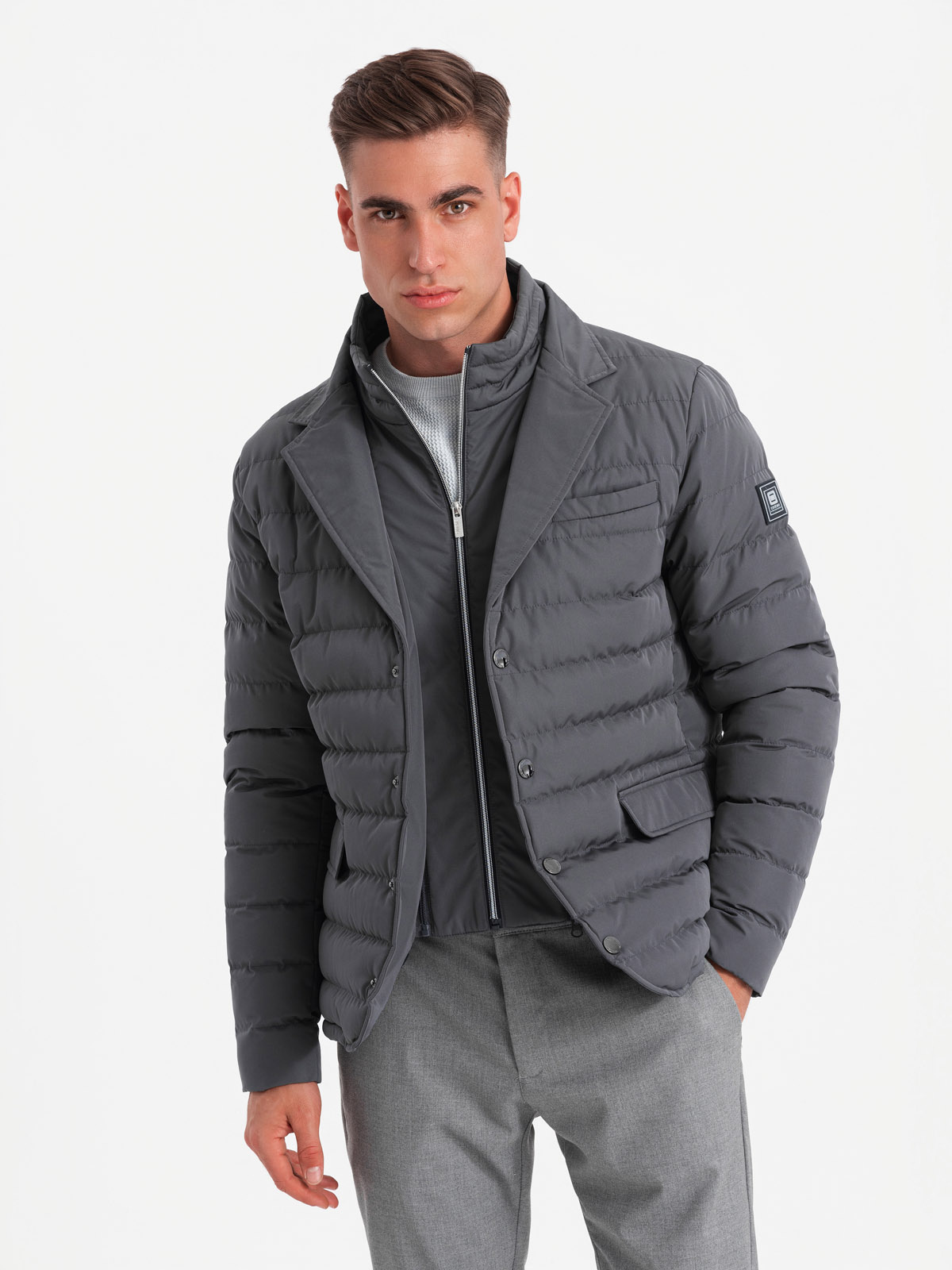 Ombre Men's quilted jacket with jacket cut - graphite