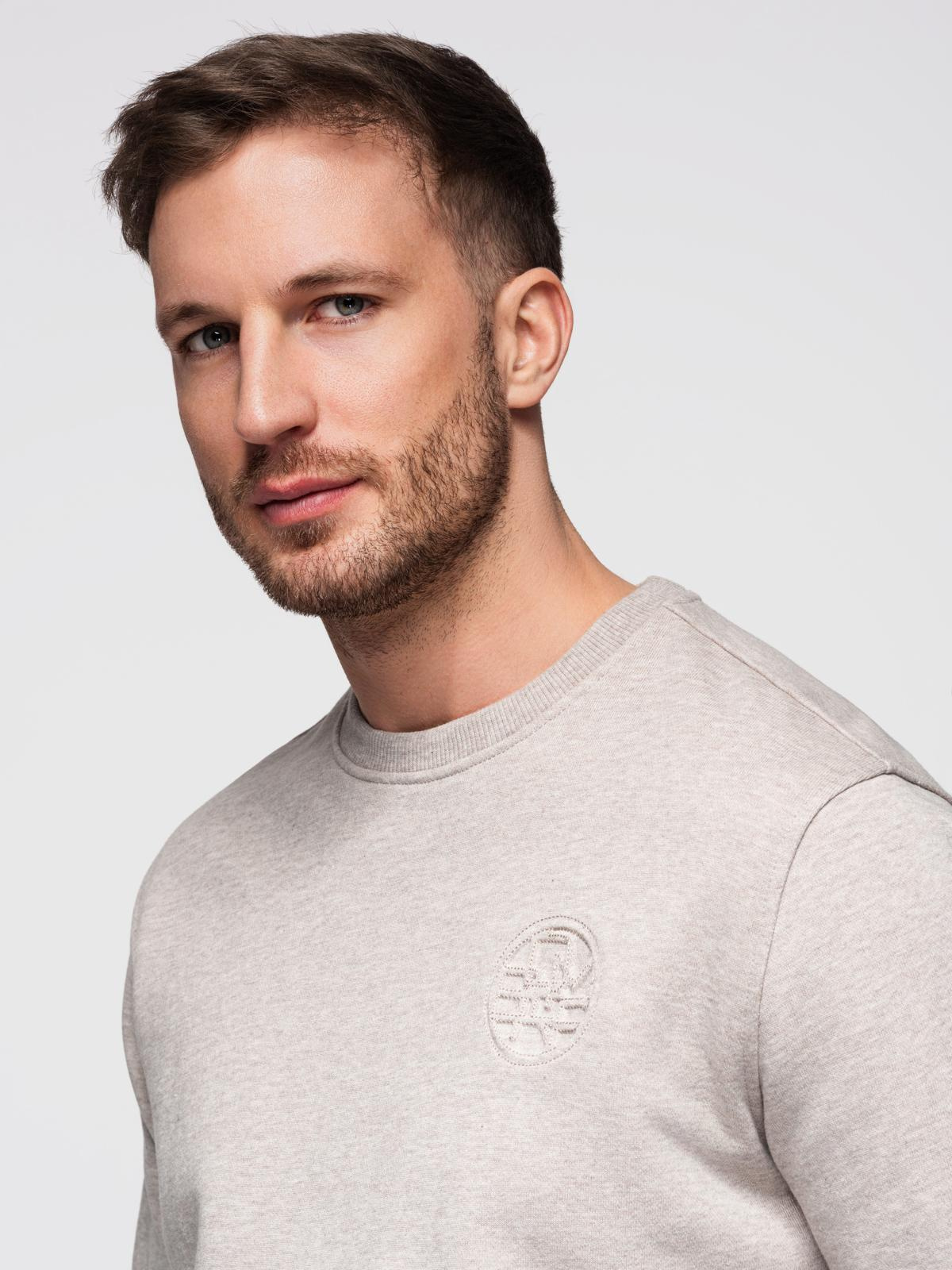 Ombre Men's mélange sweatshirt with embroidered logo - beige
