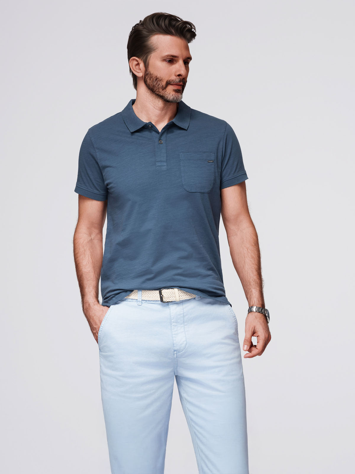 Ombre Men's polo t-shirt with decorative buttons
