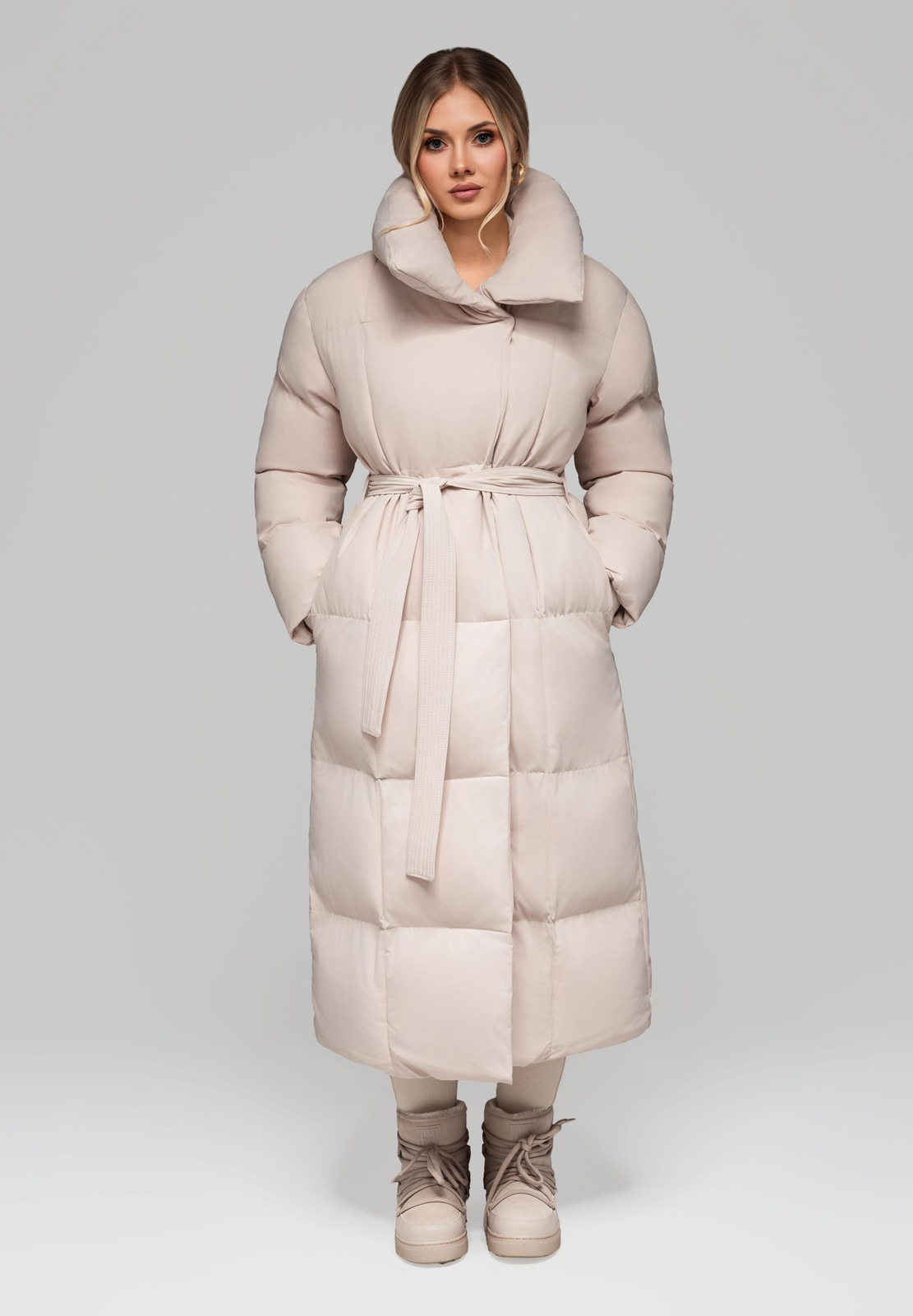 Edoti Women's quilted long jacket with belt OW-JALJ-0104 v2