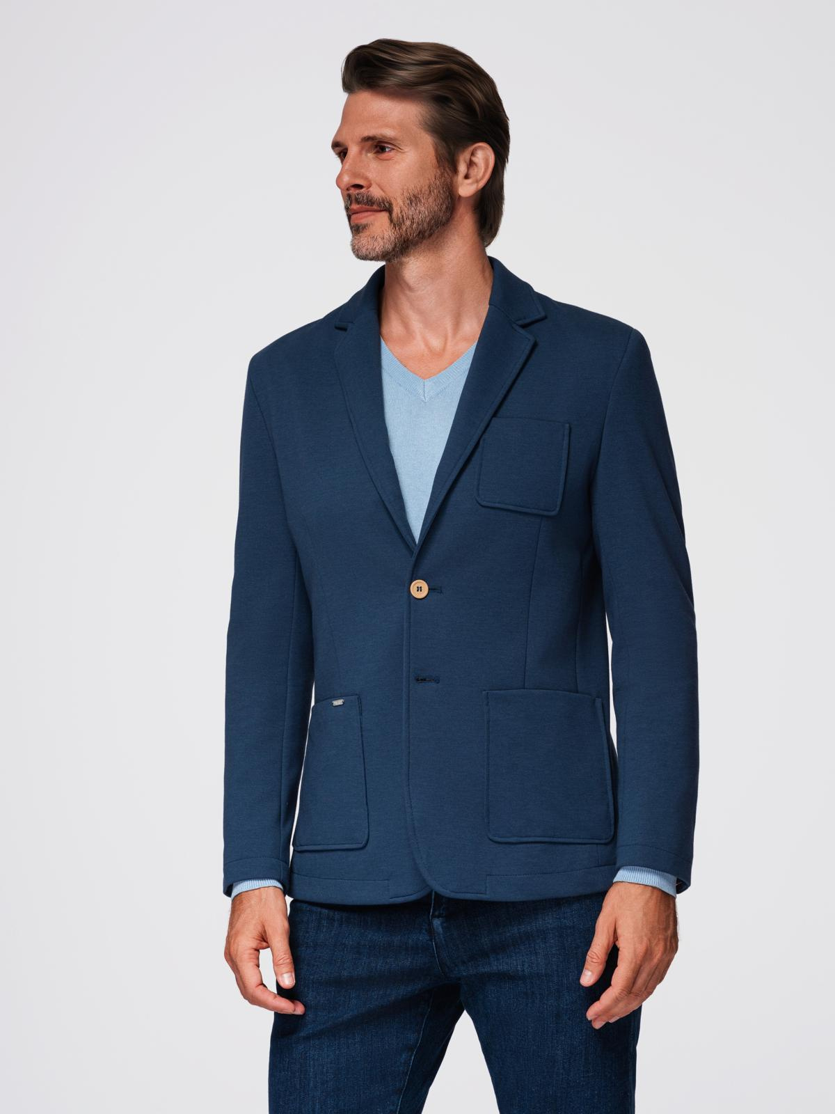 Ombre Men&#039;s SLIM knit jacket with subtle texture - dark blue
