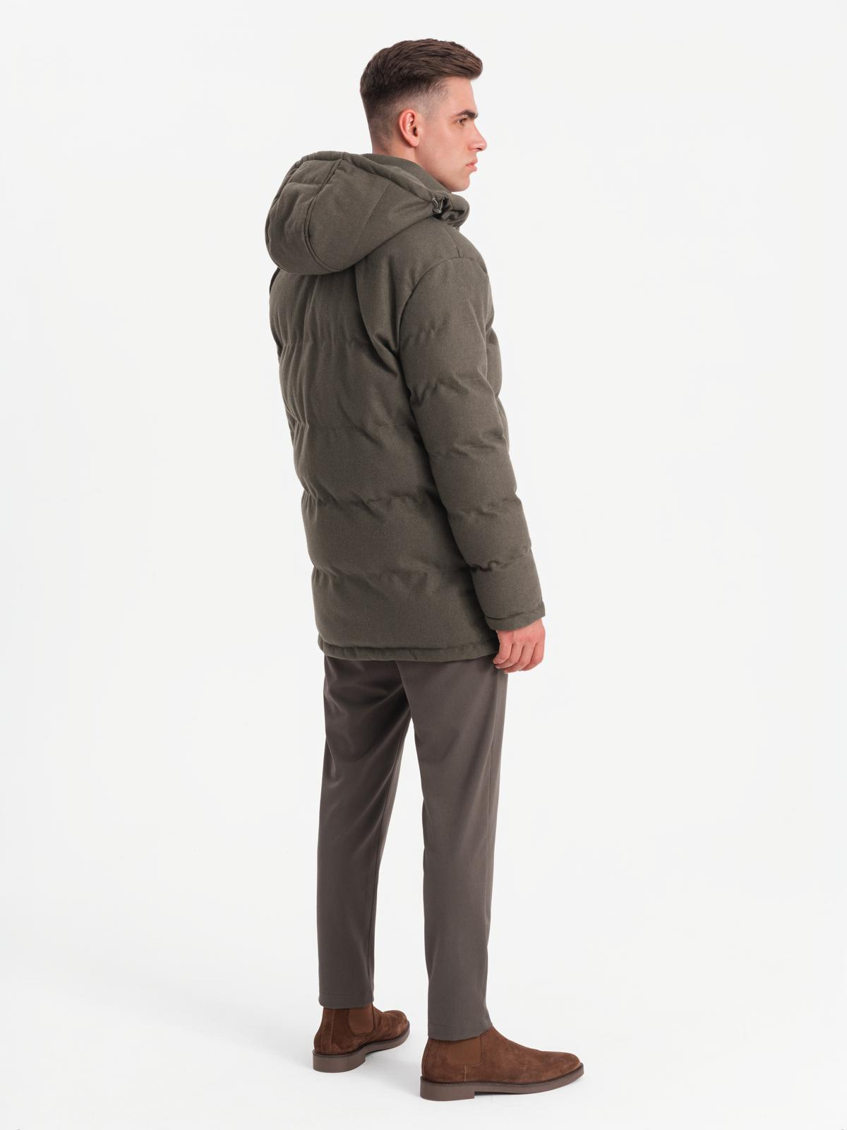 Ombre Men&#039;s long warm parka jacket with wool - dark grey melange