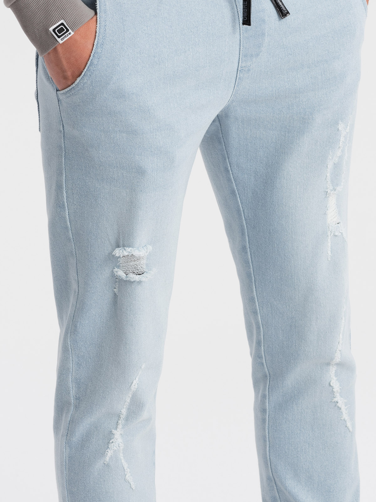 Ombre Men&#039;s JOGGER denim pants with rubbing - light blue