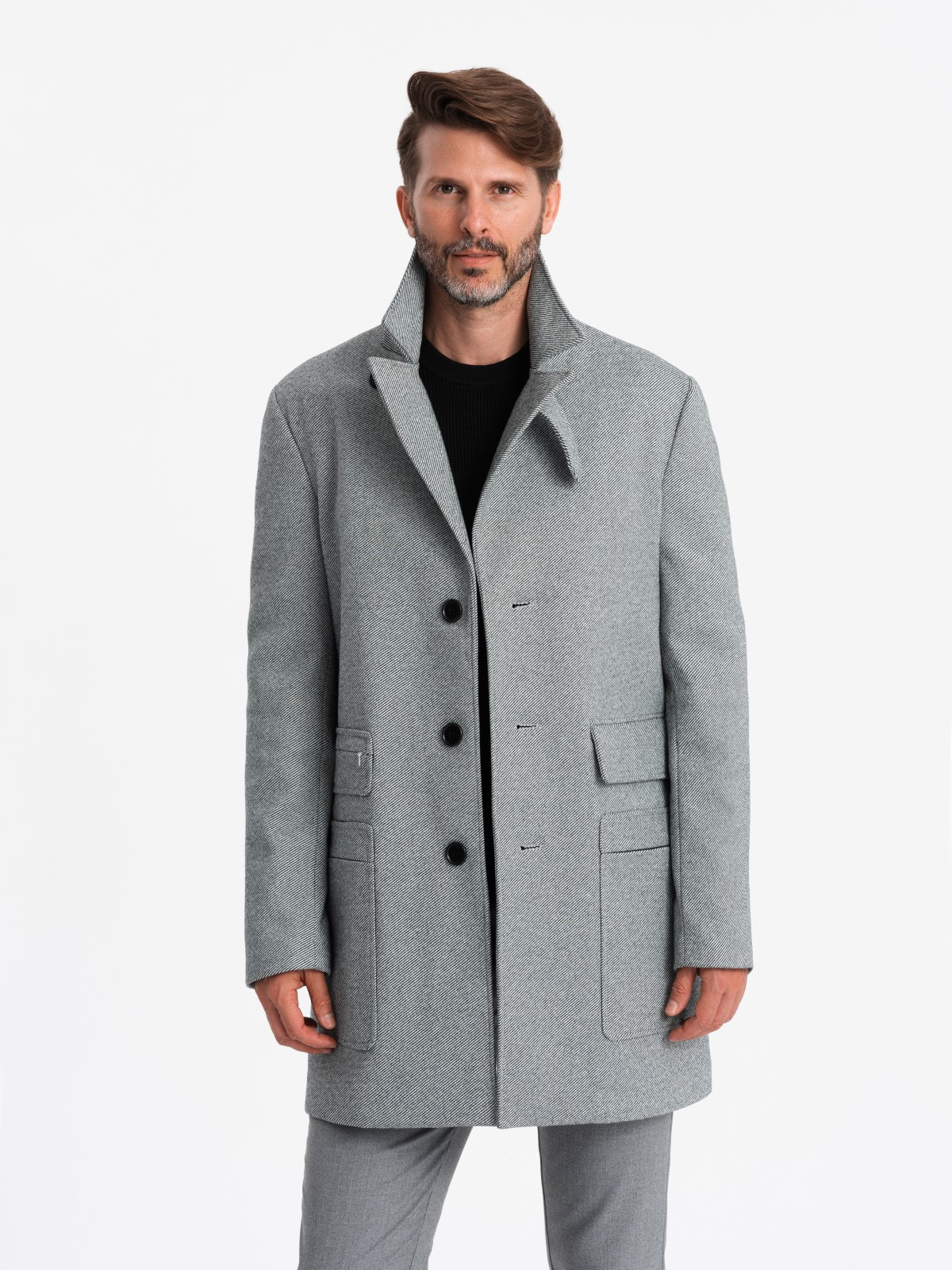 Ombre Patterned single-breasted men&#039;s coat with pockets - grey