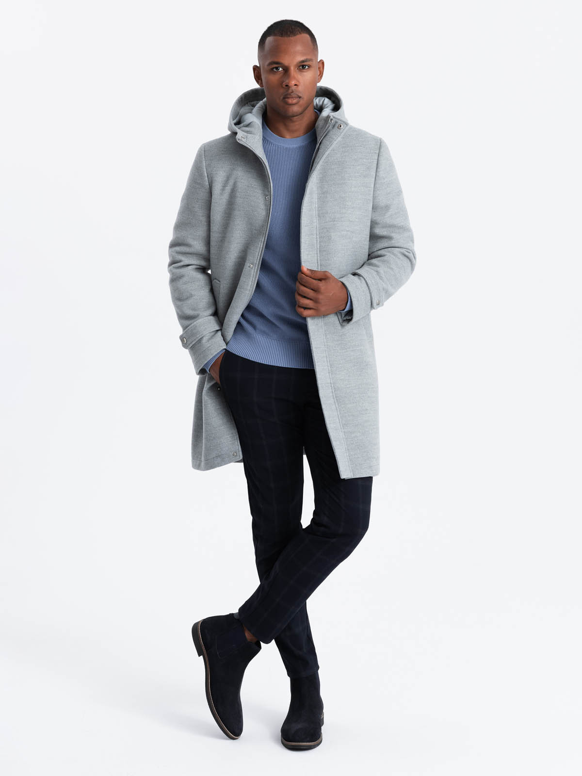 Ombre Monochrome long men&#039;s hooded coat - grey melange