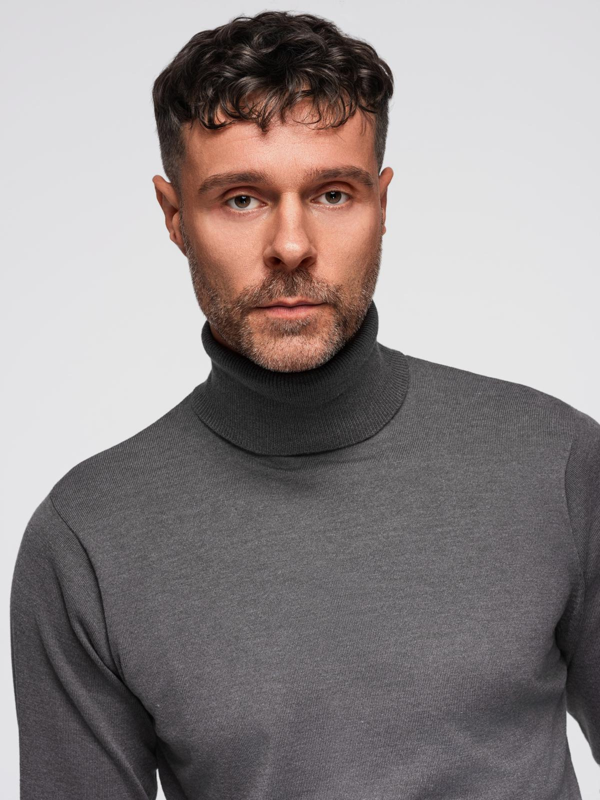 Ombre One color men&#039;s knitted turtleneck with viscose - grey melange