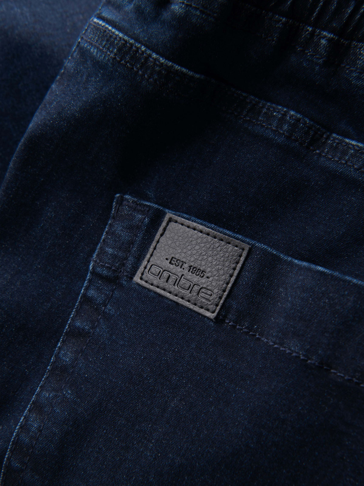 Ombre Men's denim joggers with piping - dark blue