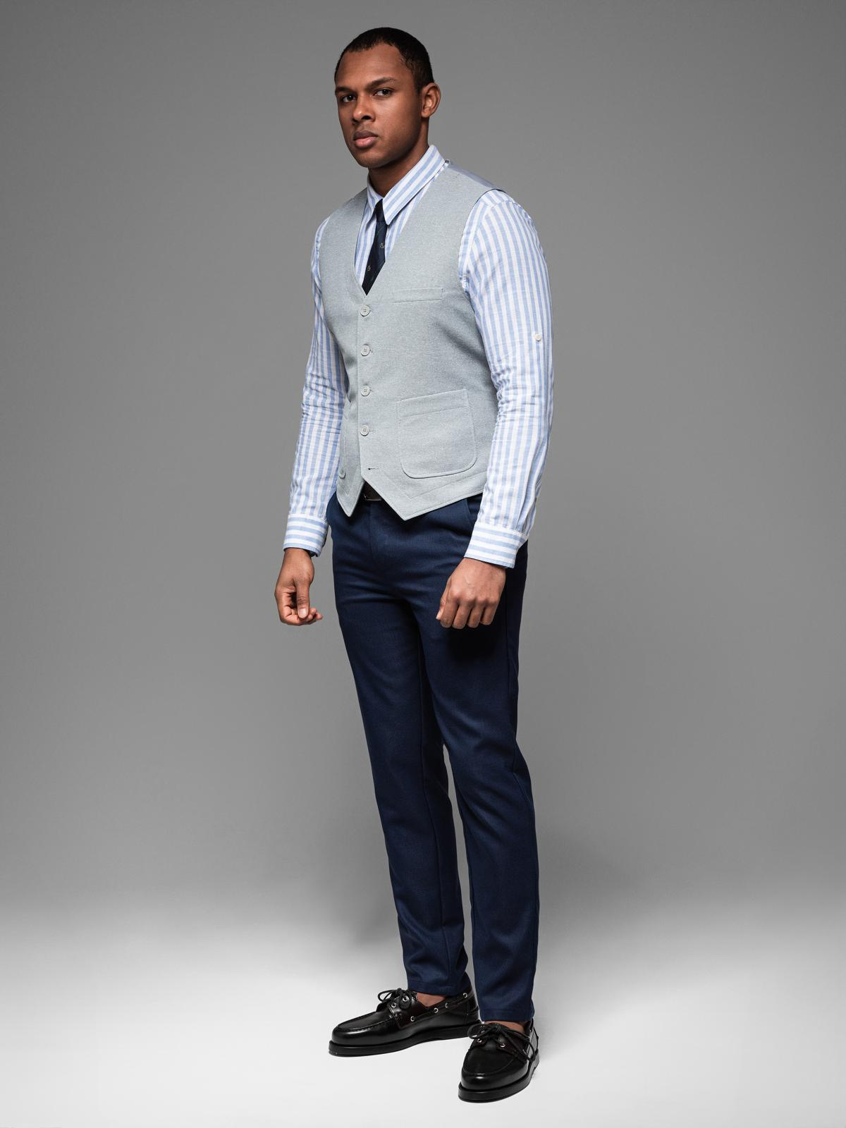Ombre Fitted structured men&#039;s vest with patch pockets - grey melange
