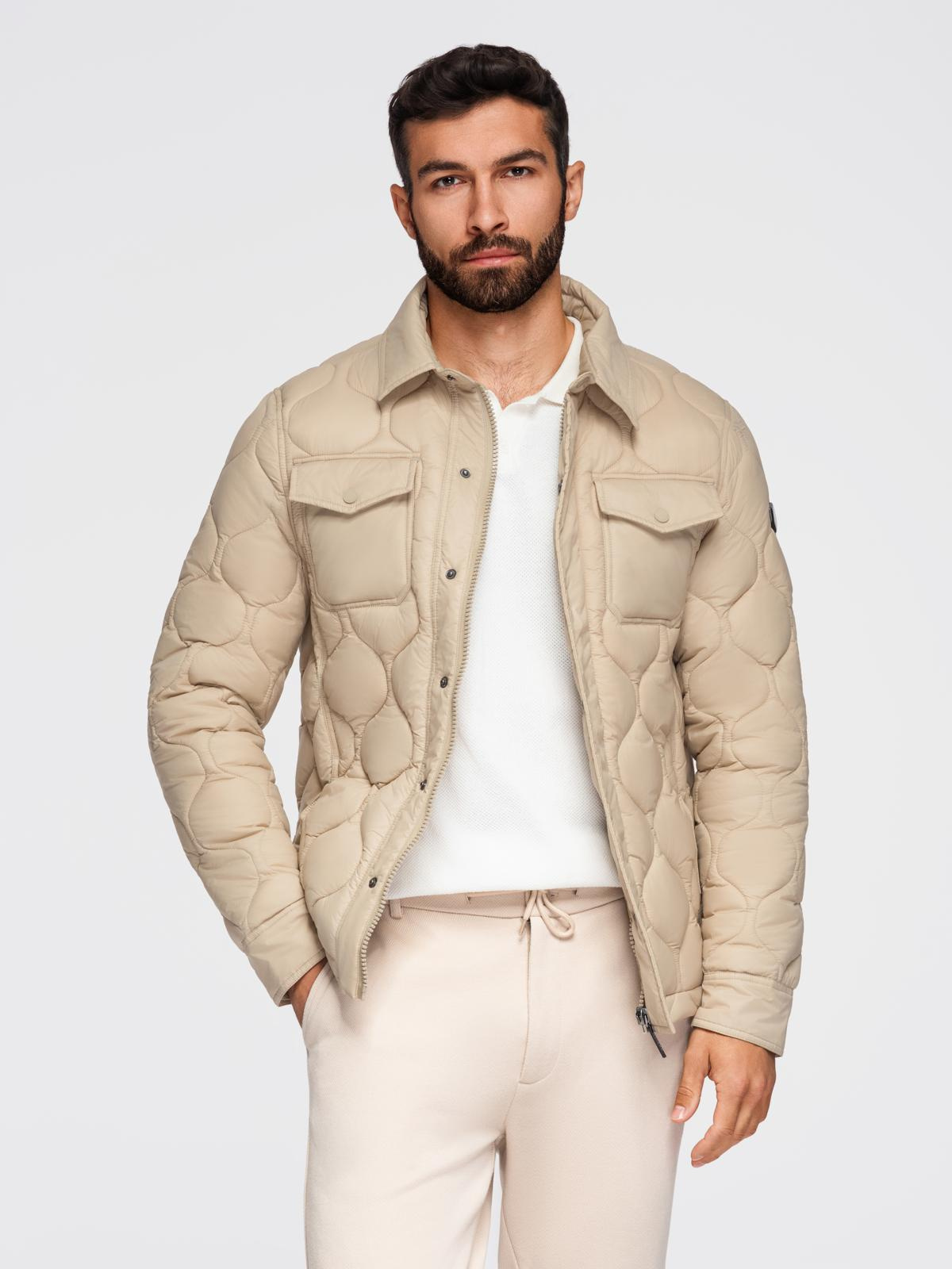 Ombre Men&#039;s quilted jacket in shirt cut - beige