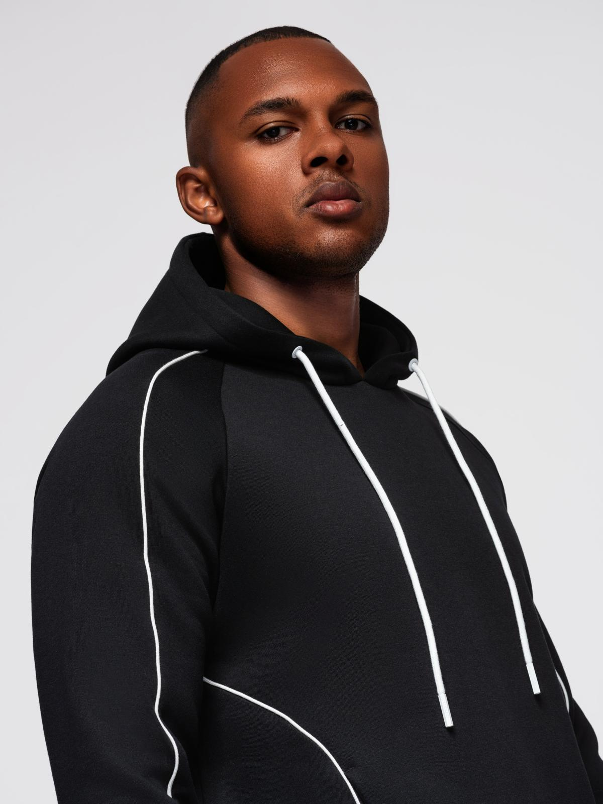 Ombre Men's sweatshirt with contrast stitching and hood - black