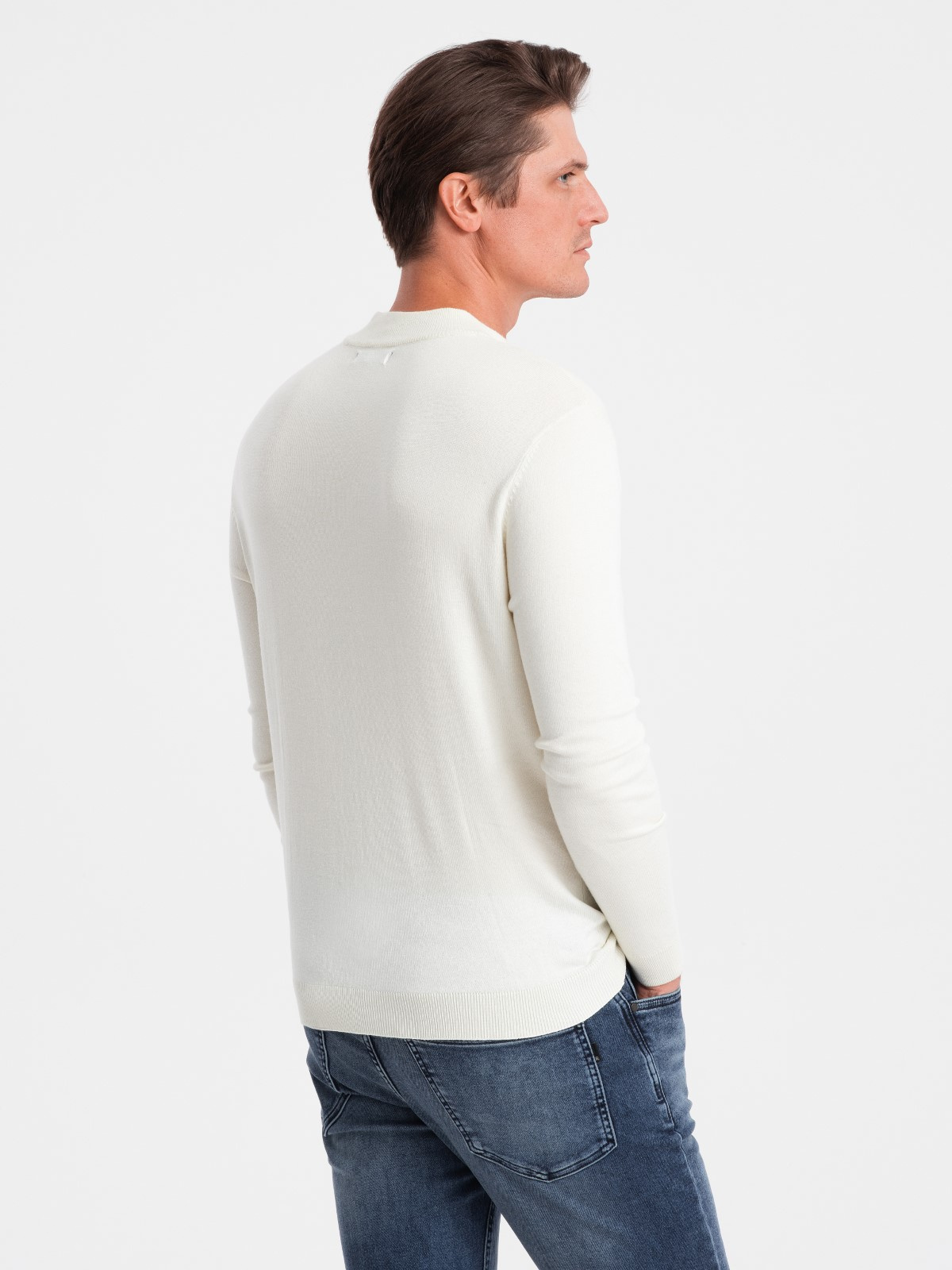 Ombre Men&#039;s knitted half turtleneck with viscose - cream