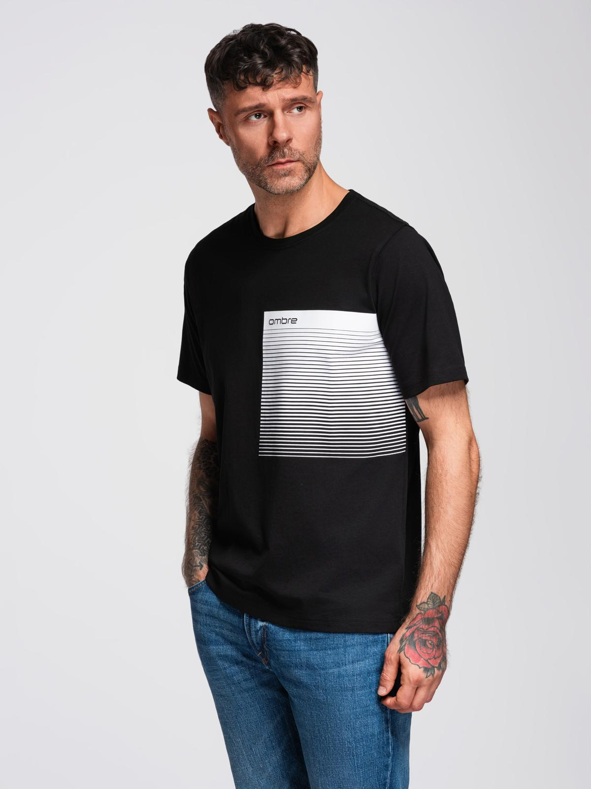 Ombre Men's cotton t-shirt with graphic print - black