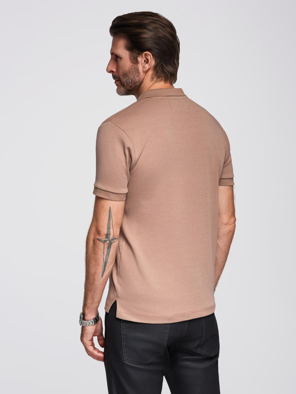 Ombre Men's polo shirt with zipper neckline - light brown