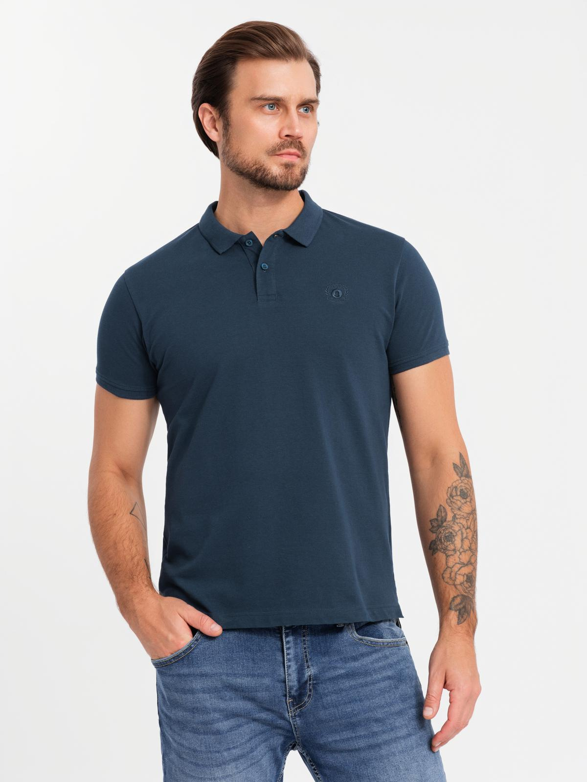 Ombre BASIC men's cotton polo t-shirt set - navy blue/white/red
